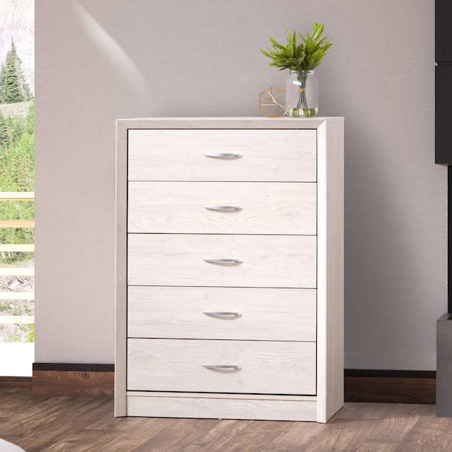 Oak 5 Drawer Standard Dresser, 5 Foot Tall White Dresser