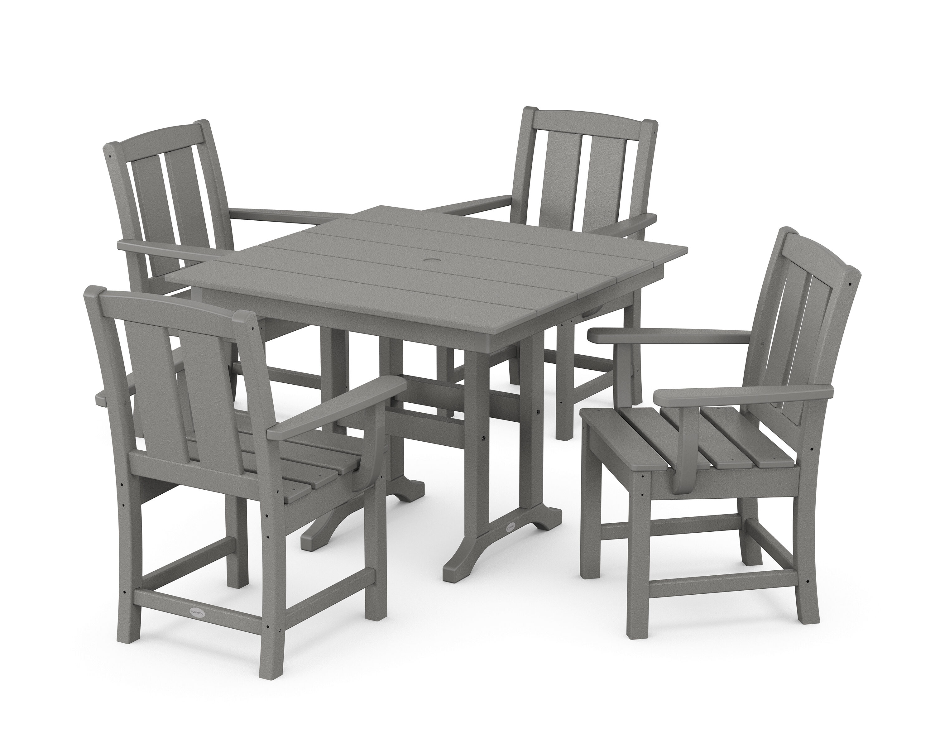 POLYWOOD PWS2053-1-GY Mission 5 -Piece Slate Grey Patio Dining Set Plastic Square Table with 4 Stationary Chairs