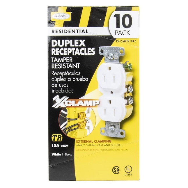 Hubbell White 15-Amp Duplex Tamper Resistant Residential (10-Pack) Outlet Hubbell White 15-Amp Duplex Tamper Resistant Residential (10-Pack) Outlet