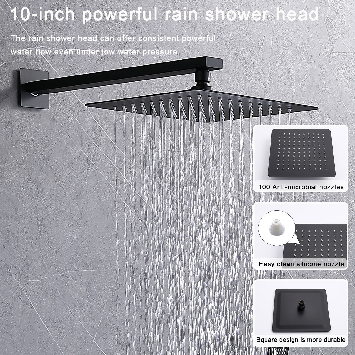 Nestfair Matte Black 2-handle Single Function Square Shower Faucet ...