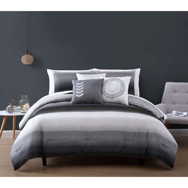 8 Piece Black Grey Twin Comforter Set, Grey Bedding Twin Size