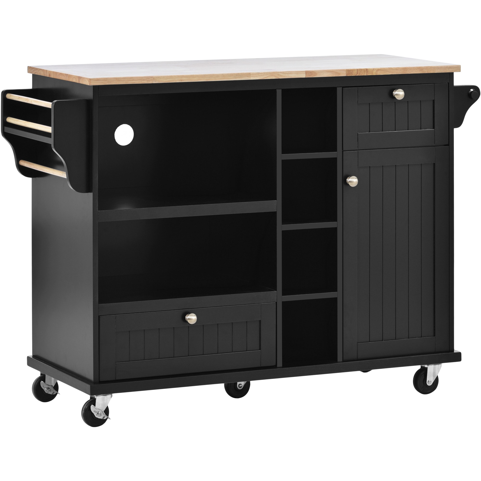 Nestfair CKK6670B Black Wood Base with MDF Wood Top Rolling Kitchen Island ( 18.1-in x 50.8-in x 36.2-in )