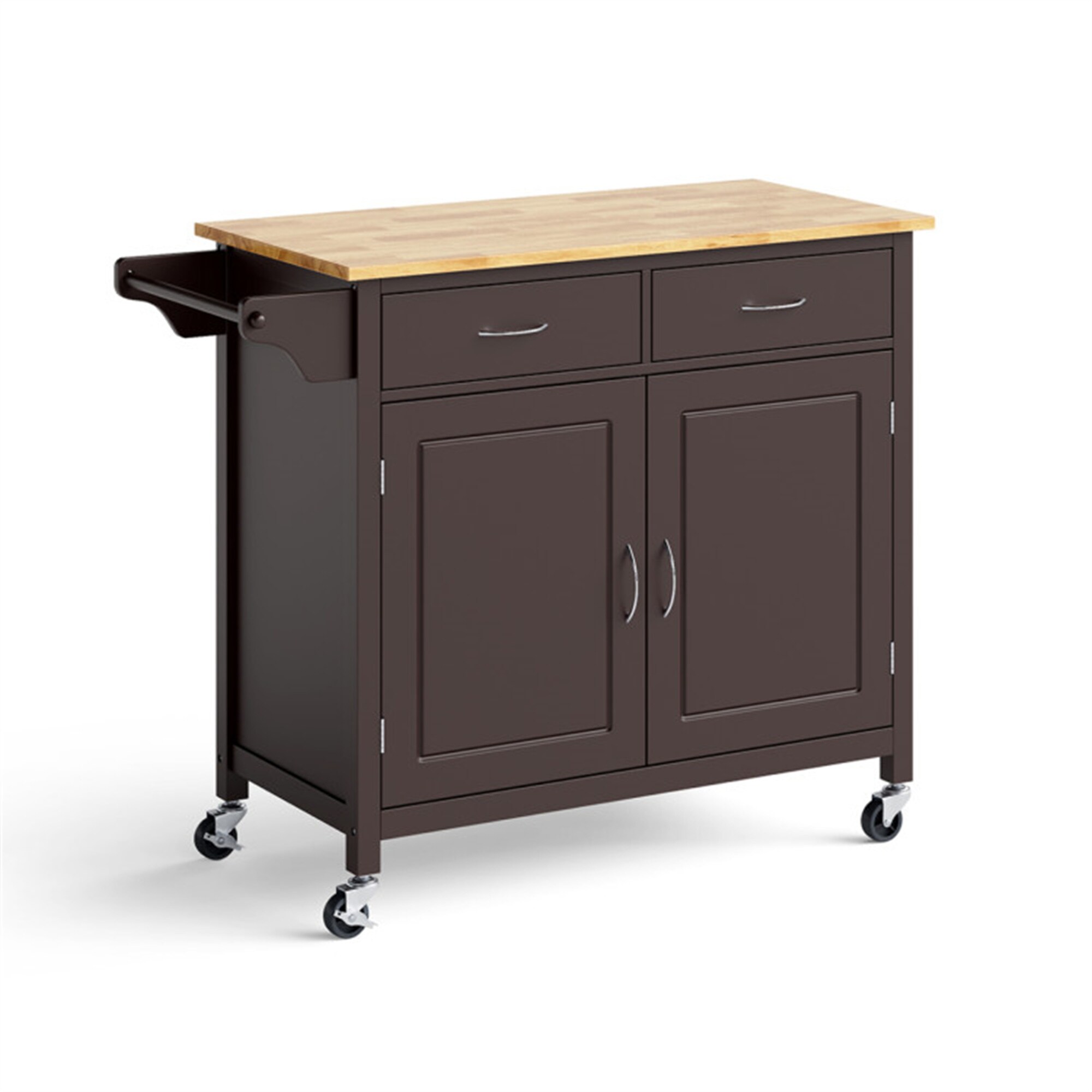 BABOOM Brown Mdf Base with Wood Top Rolling Kitchen Island (19-in x 43-in x 35.5-in)
