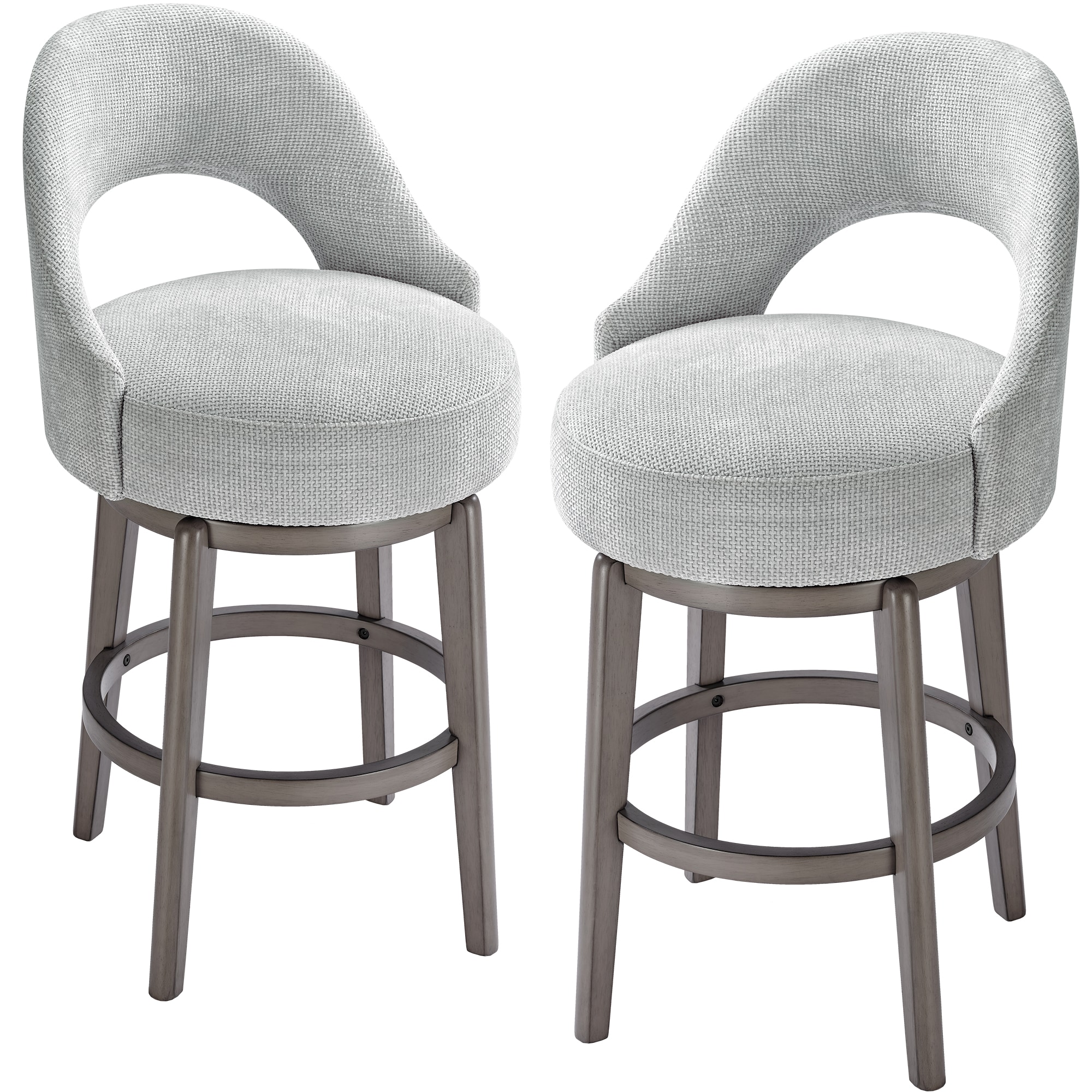 prilinex 47260029 Set of 2 Gray 26-in H Counter height (24-in to 27-in) Round Seat Upholstered Swivel Wood Back Bar Stool Back