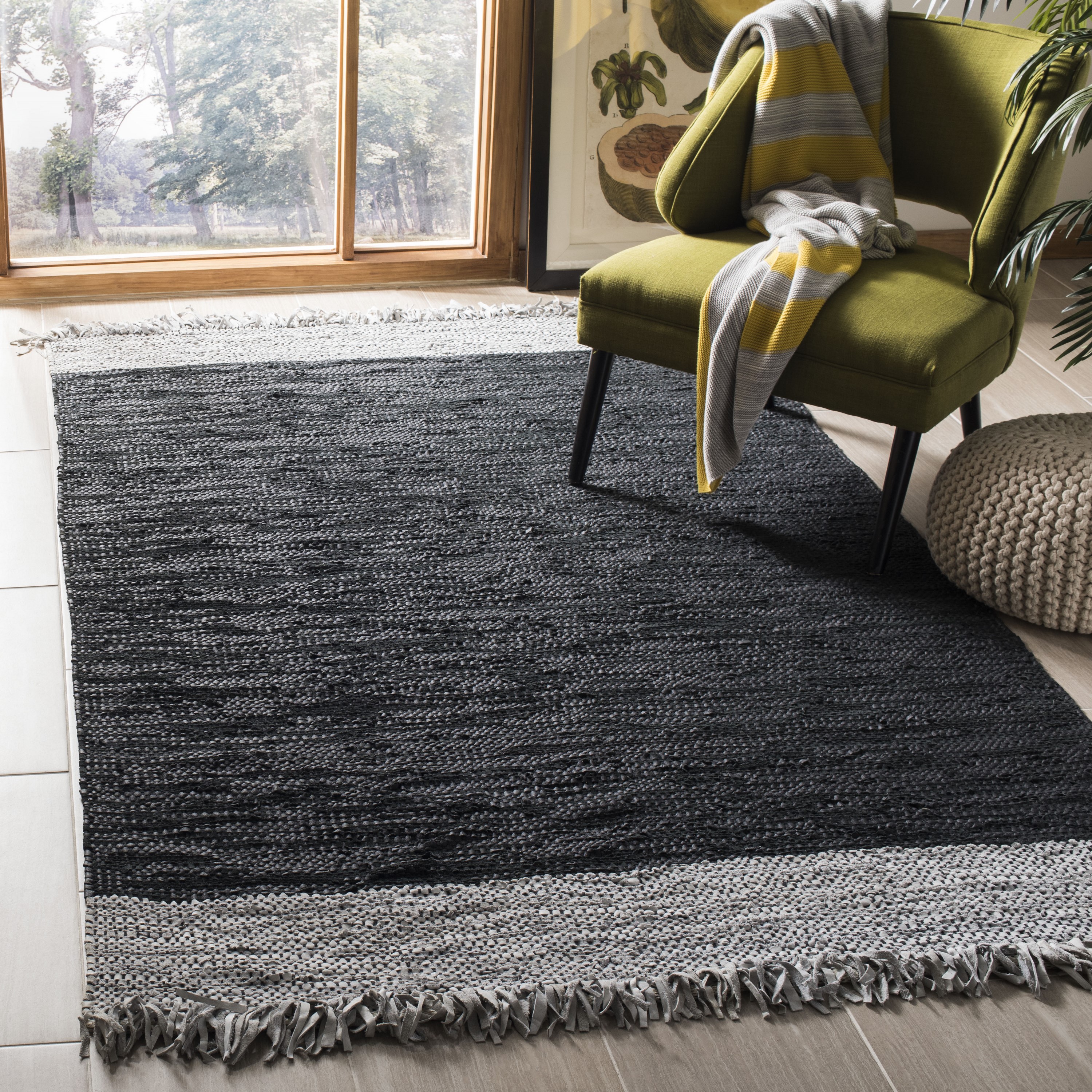 Safavieh VTL310E-3 Vintage Leather Teton 3 x 5 (ft) Leather Light Gray/Black Rectangular Indoor Coastal Throw rug