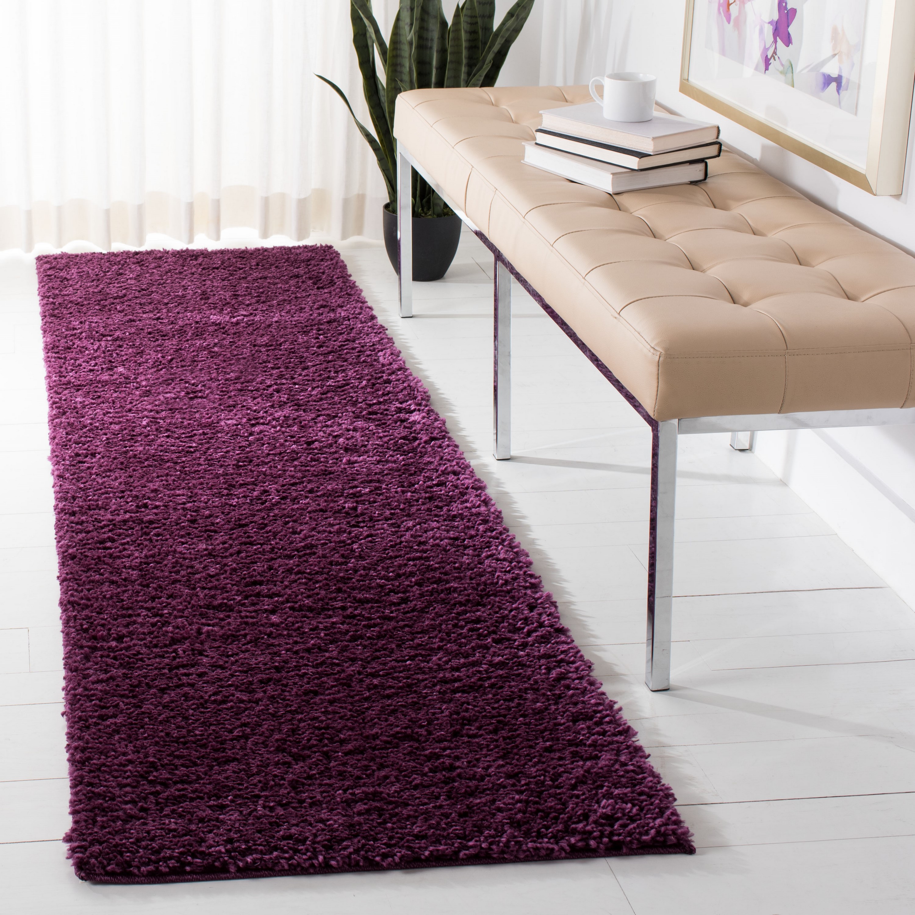 Safavieh AUG900W-210 August Shag 2 x 10 (ft) Loomed Polypropylene Purple Rectangular Indoor Solid Farmhouse/Cottage Runner rug