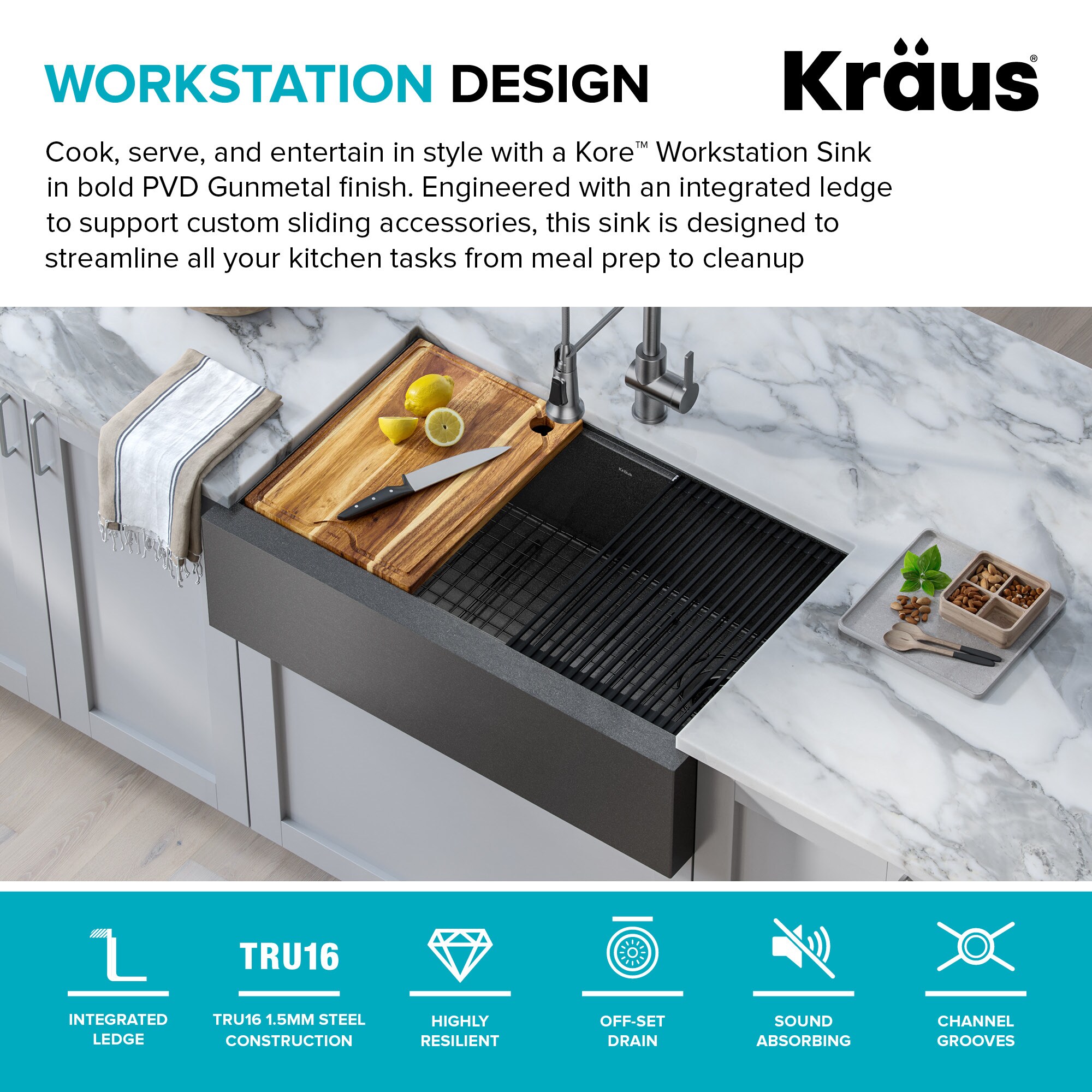 Kraus Kore Farmhouse Apron Front 32.88-in x 20.25-in Pvd Black