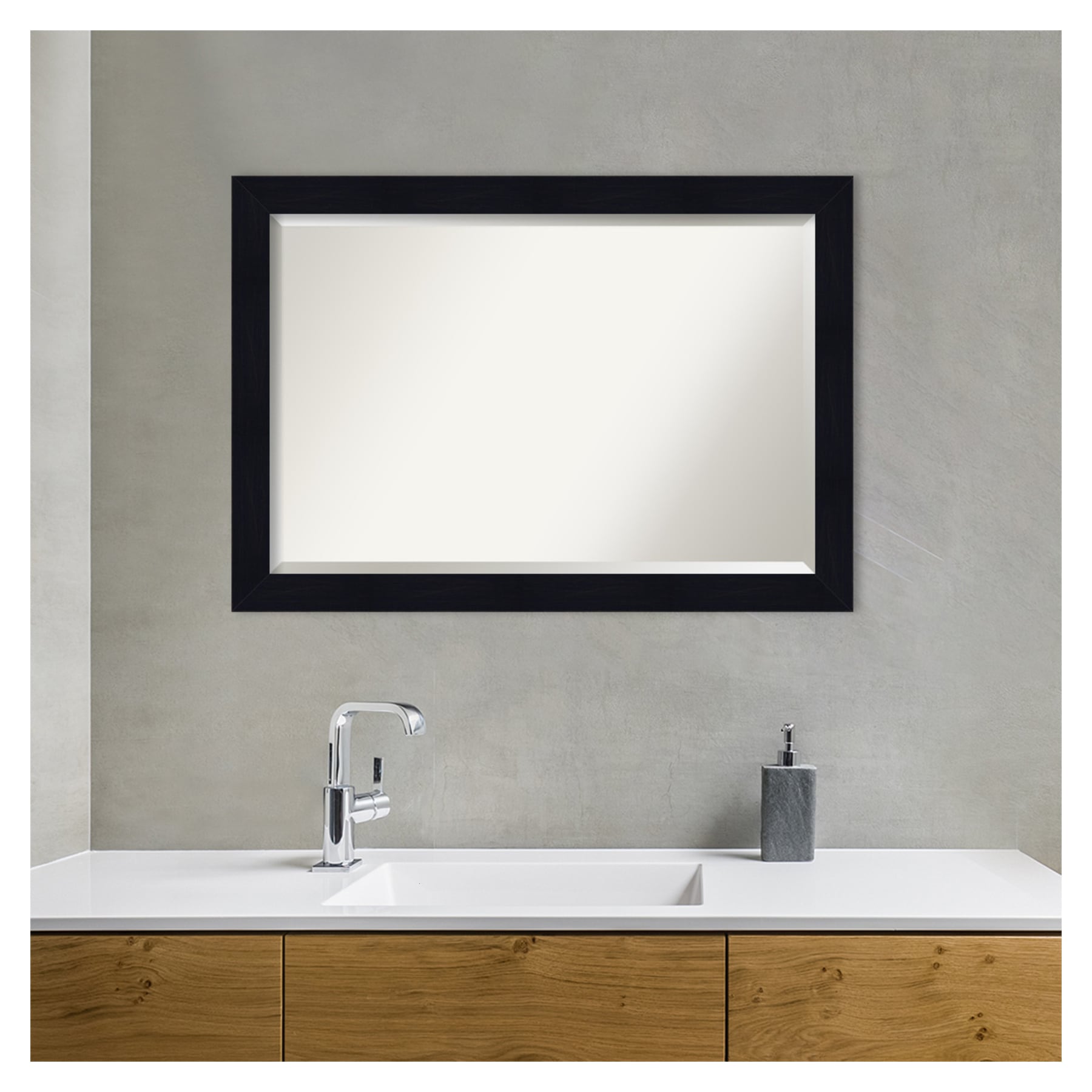 Shiplap Navy Brushstroke 40''x28'' Wood Bathroom Vanity Mirror