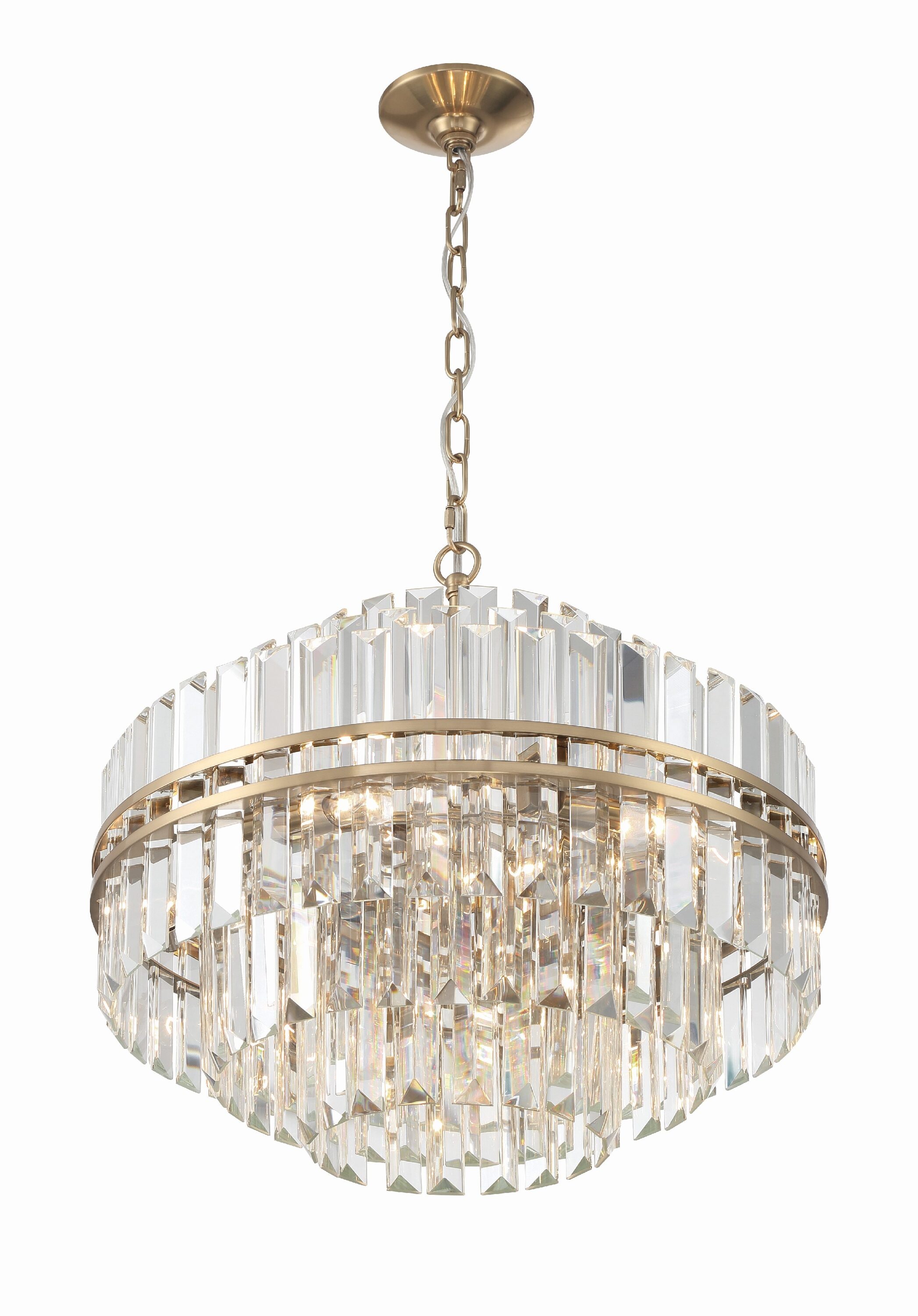 Aged Brass and Crystal 12-Light Chandelier