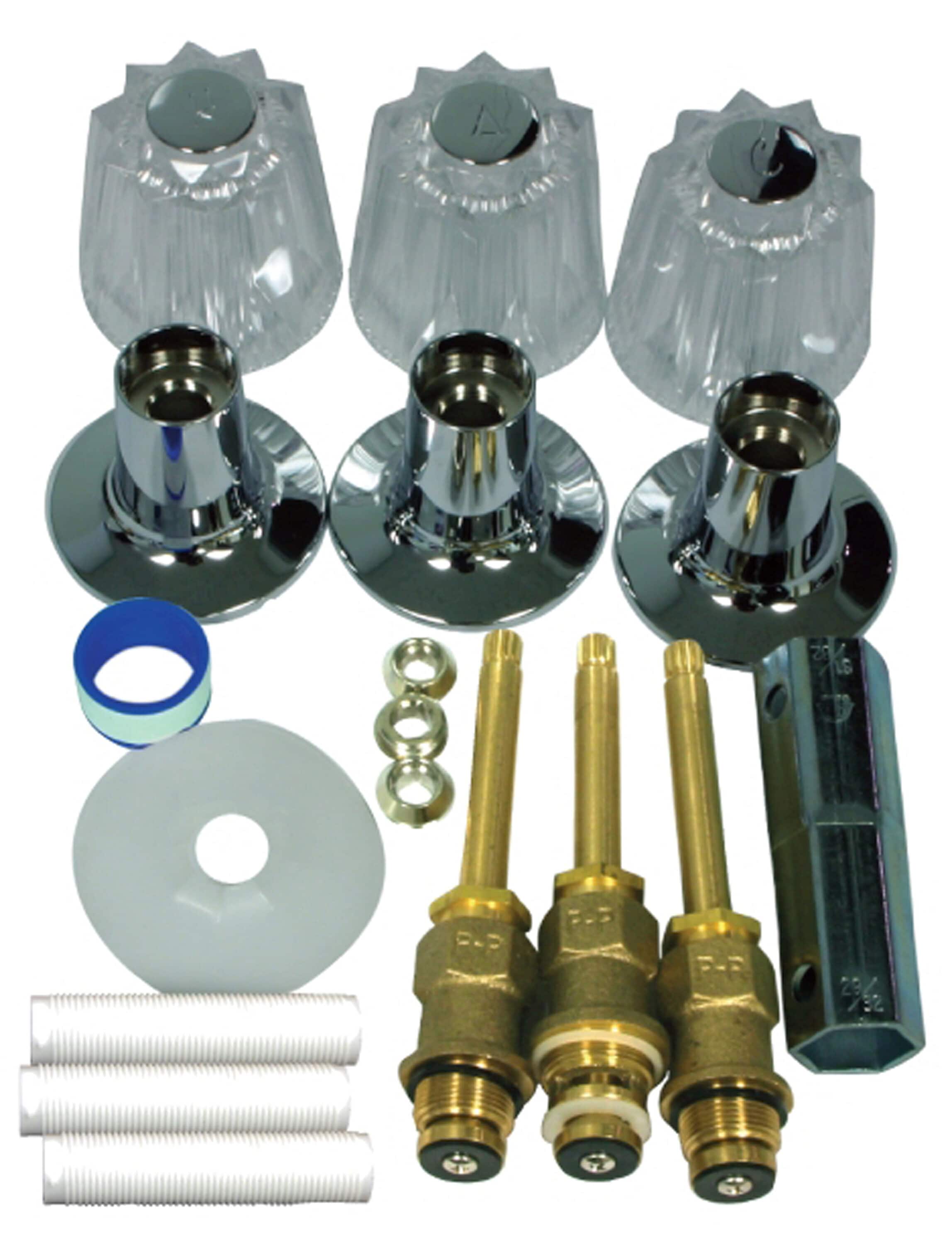 Polished Chrome 3-Handle Acrylic Tub and Shower Repair Kit