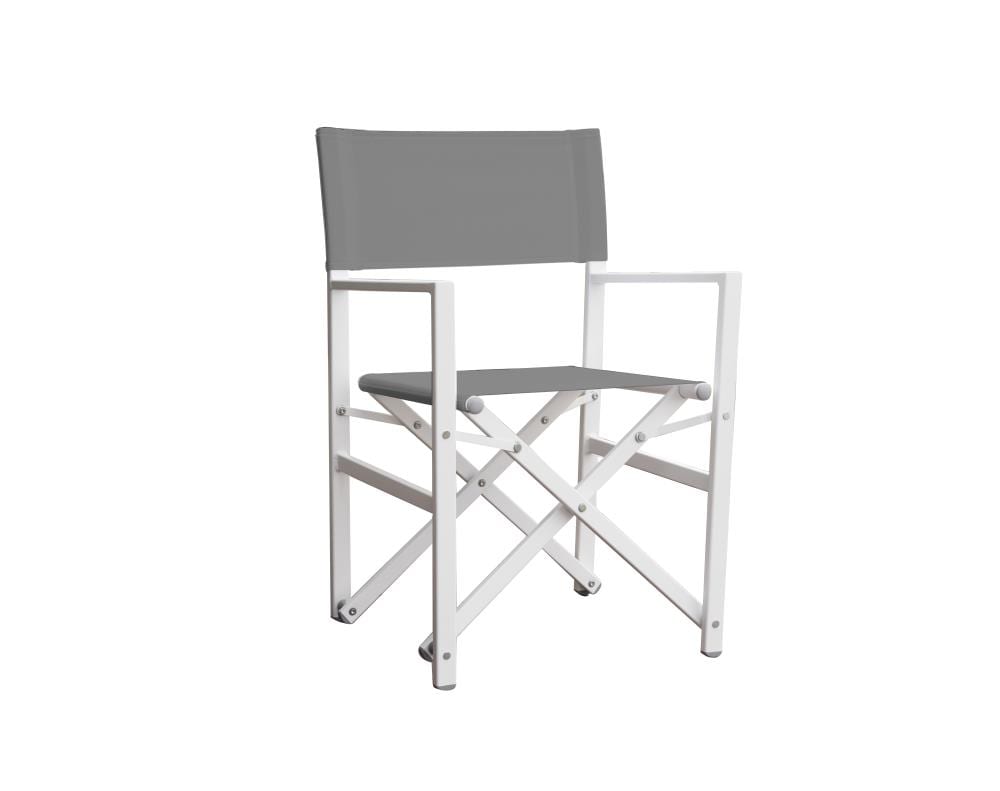 Vivere STUC-DG STUC White Aluminum Frame Stationary Conversation Chair with Gray Sling Seat
