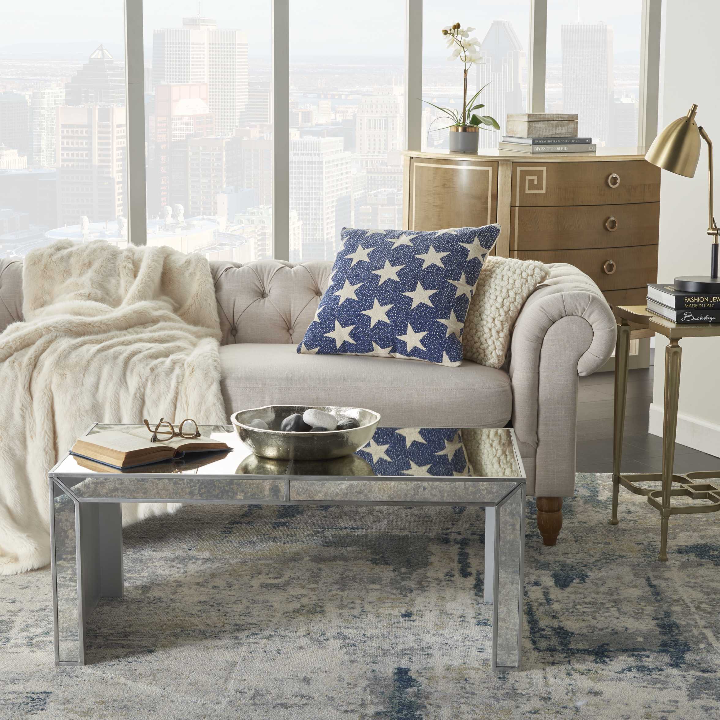 Navy and White Patriotic Stars Cotton Square Pillow 20" x 20"