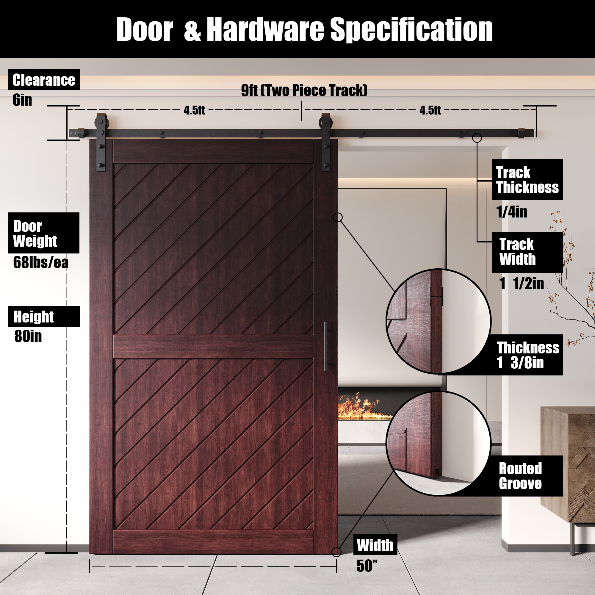 HOMACER YT1H108C-XT1-5080-RD Barn-Doors - View #2