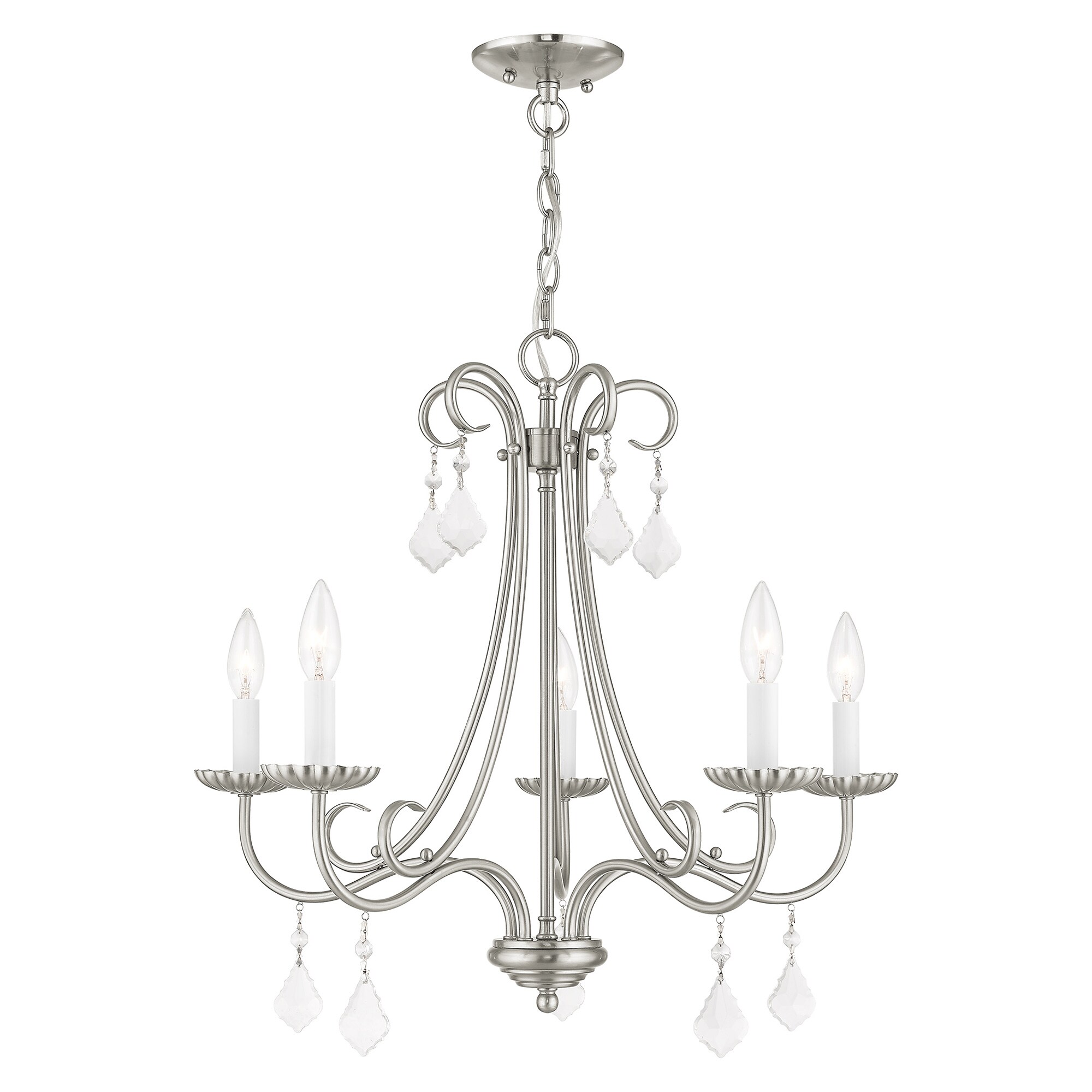 Livex Lighting 40875-91 Daphne 5 -Light Brushed Nickel Traditional Crystal For Use in Bathrooms, Bedrooms, Dining Rooms, Foyers, Kitchens, Living Rooms Chandelier