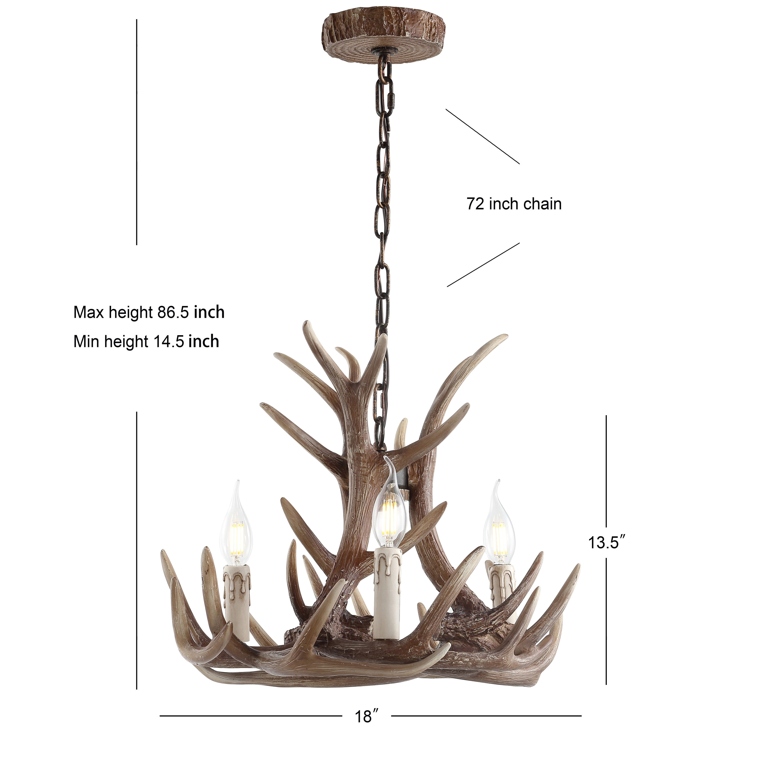 Eldora 18" Brown Resin Antler 3-Light Chandelier