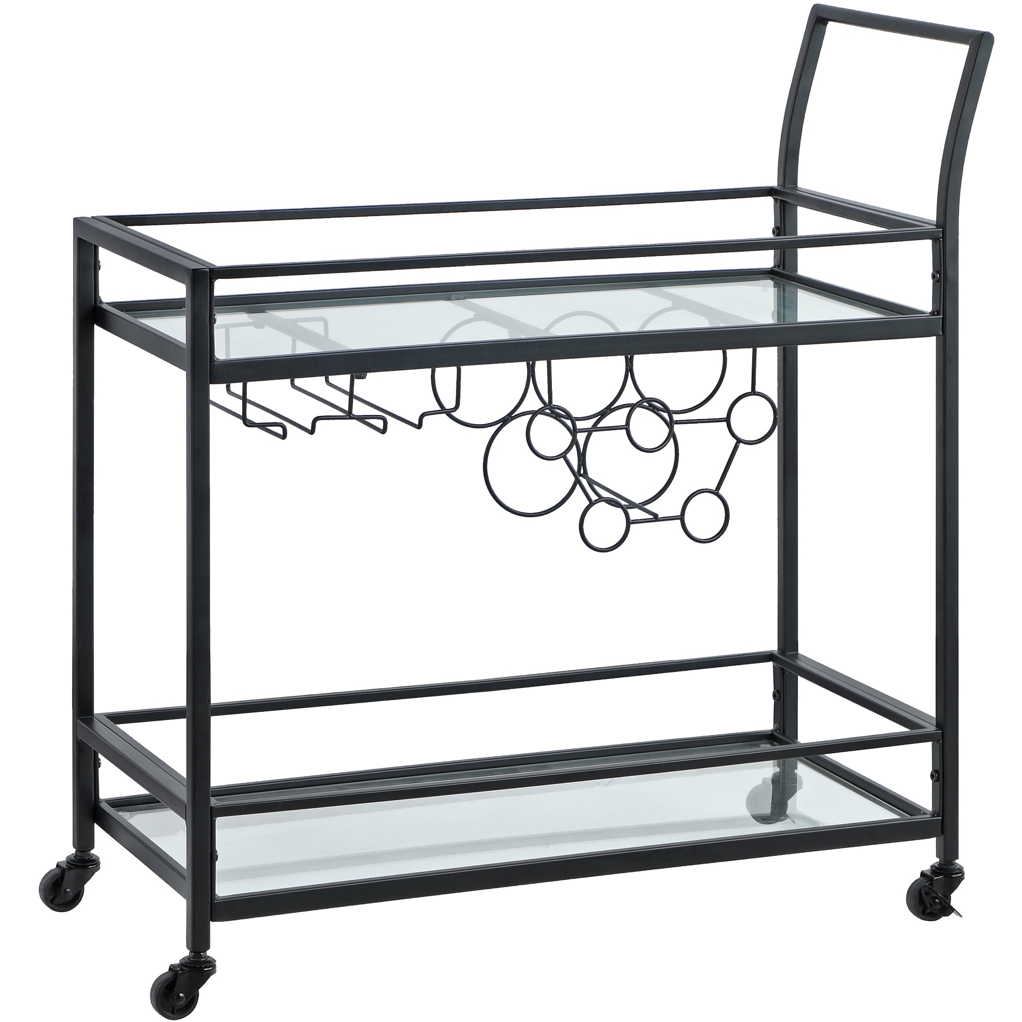 FirsTime 70285 Black Metal Base with Glass Top Rolling Kitchen Cart (13-in x 30-in x 32.5-in)
