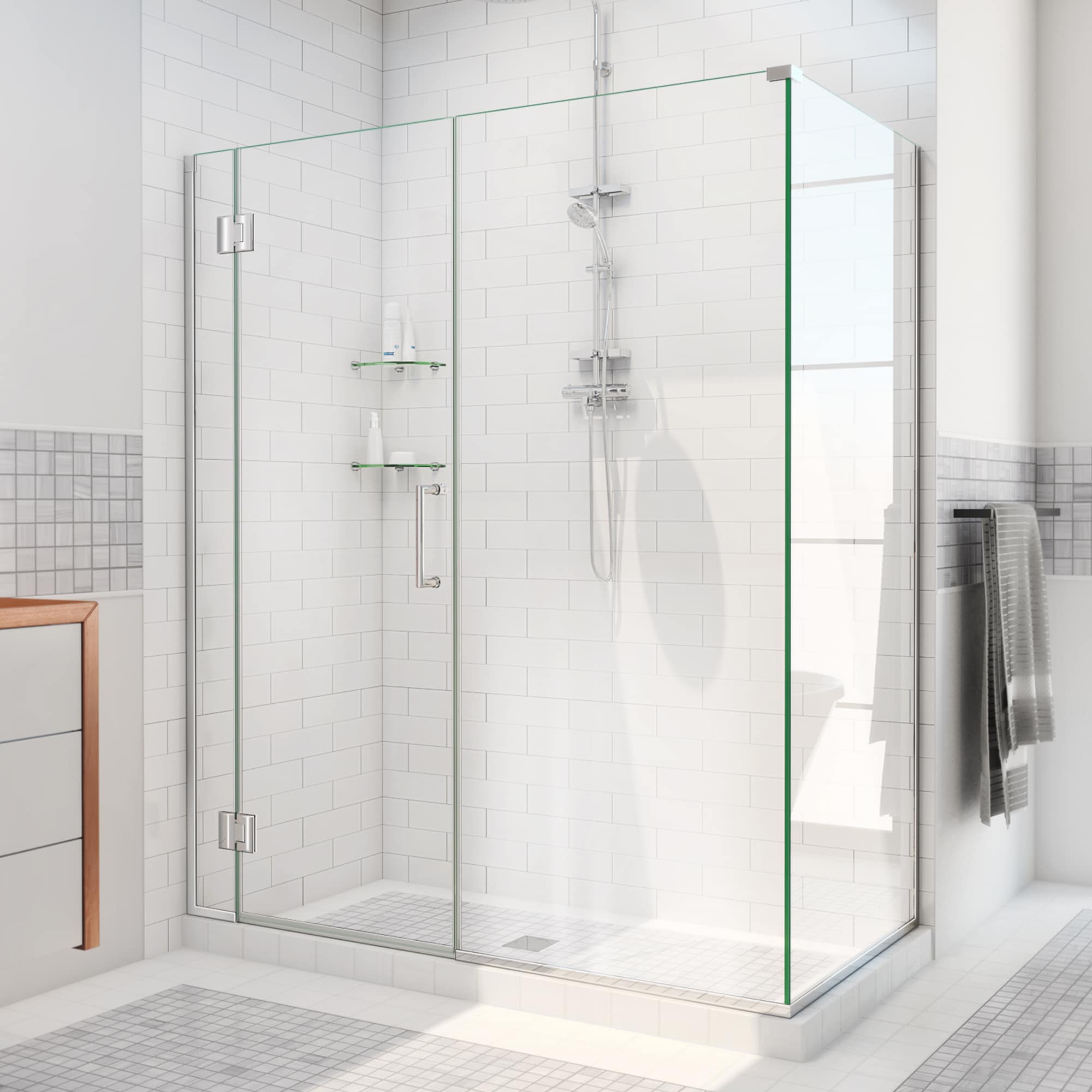 Dreamline Unidoor X Chrome 63 1 2 In W X 72 In H Frameless Hinged Shower Door In The Shower