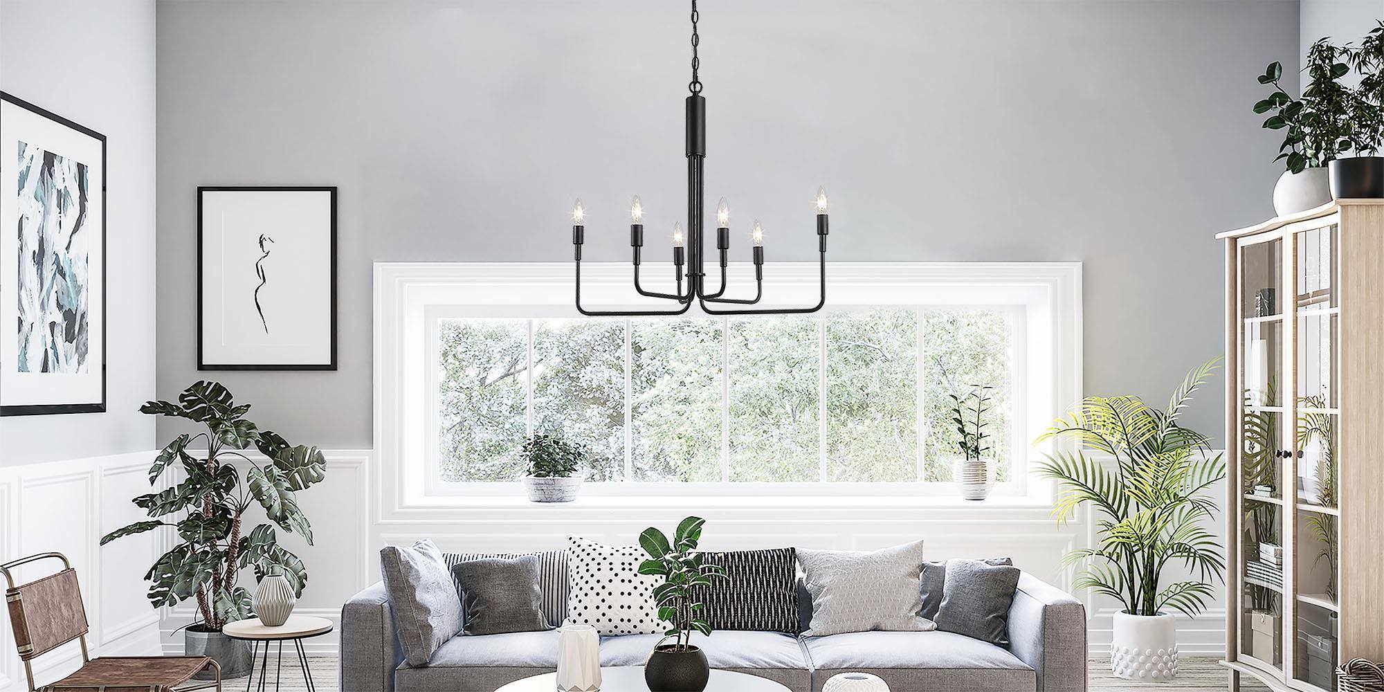 LNC Pict 6-Light Flat Black Transitional Chandelier