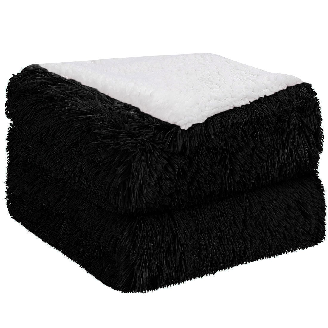 Unique Bargains Faux Fur Blanket Twin Size Black Soft Warm Reversible Blanket Luxury Shaggy Plush Fluffy Fleece Blankets for Sofa Couch and Bed 60x80 Inch