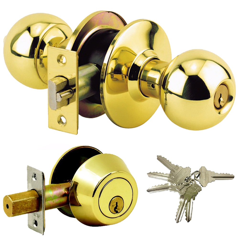 Polished Brass W/ 3 Keys ANSI New Single Cylinder Deadbolt Door Lock Handle Set 