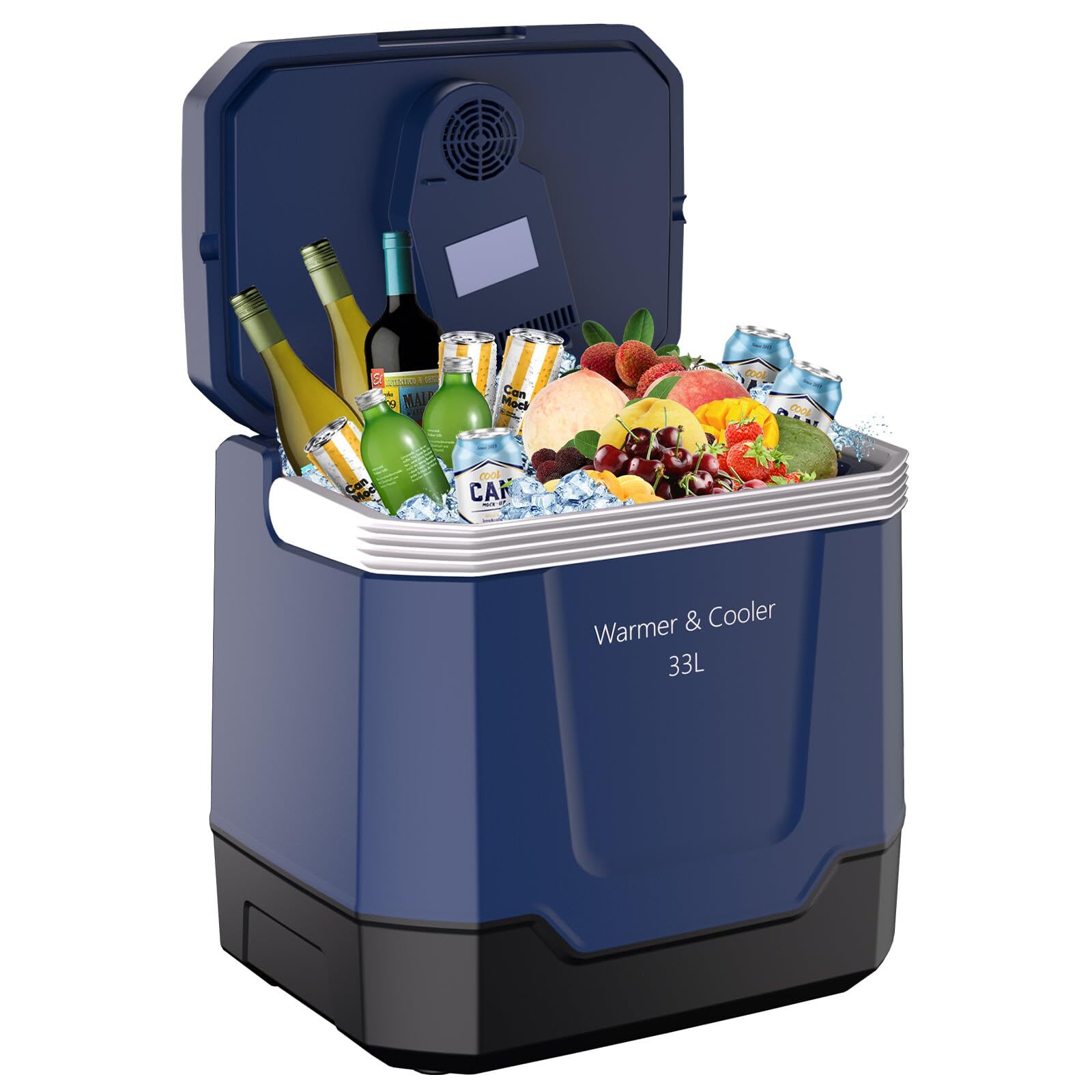 Qeetex LSLG-POU0AAAAKUC Electric Cooler and Warmer w/ Handle  35QT (33 L) Portable Thermoelectric Fridge 12V Adapter 32-131℉ Car Fridge Cooler for Camping Blue 110V