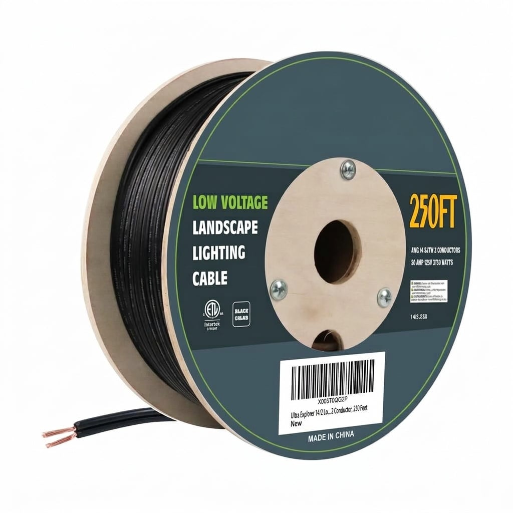 Vrbgify 14 Gauge 2 Conductor Low Voltage Landscape Lighting Wire Outdoor Direct Burial Cable 250 Foot Roll Flexible Pure Copper for Garden and Path #LVG0424T24