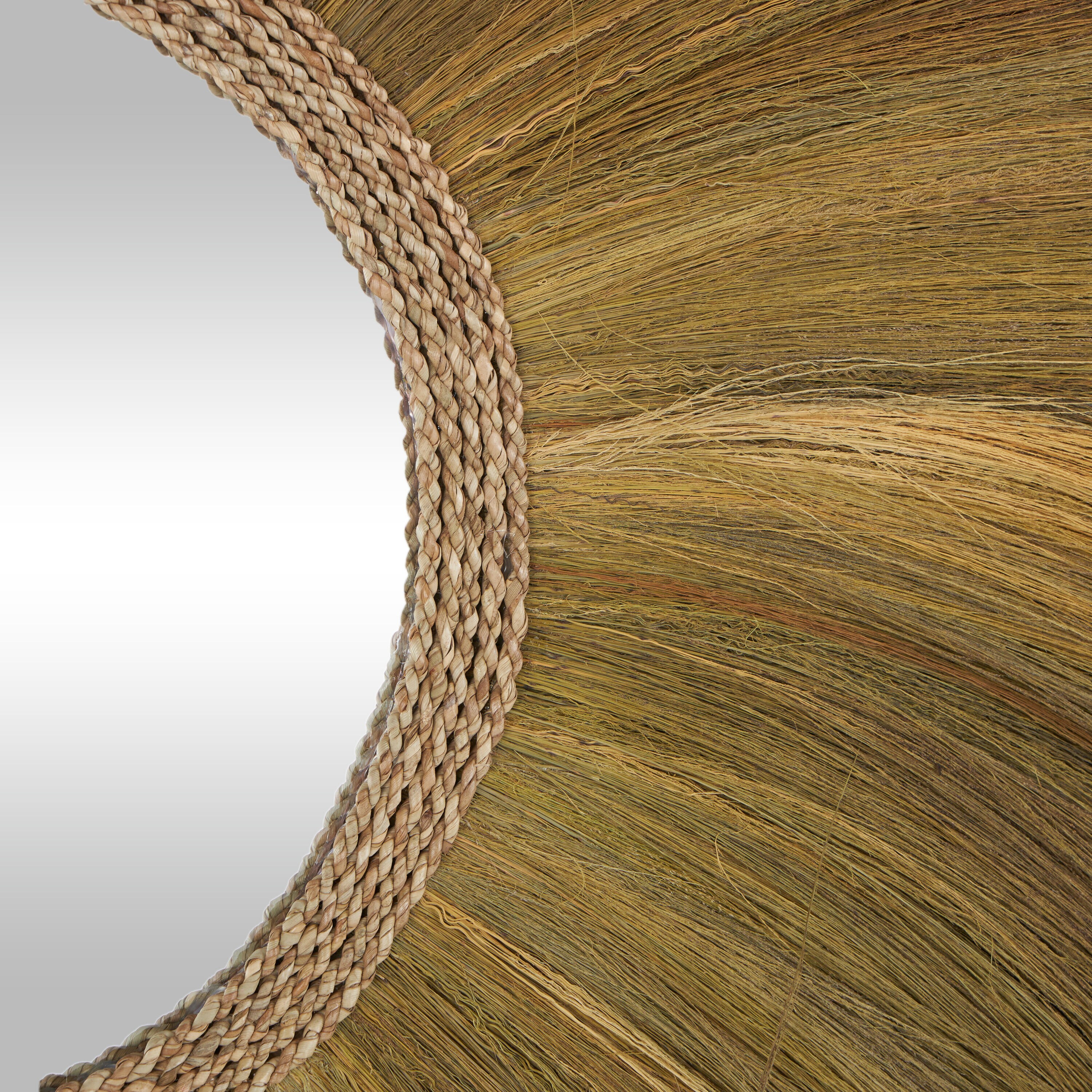Golden Sunburst Round Decorative Wall Mirror with Grass Trim