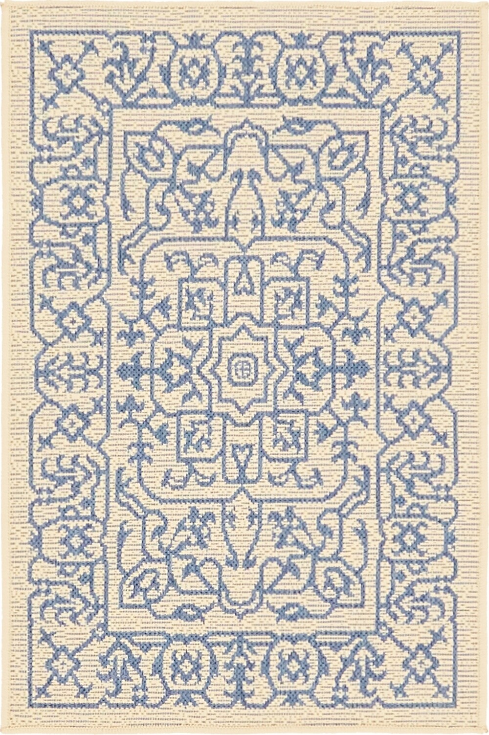 Unique Loom 3140637 Allover Outdoor 2 x 3 (ft) Loomed Polypropylene Beige/Navy Blue Rectangular Indoor/Outdoor Medallion Vintage Wash with water Area rug