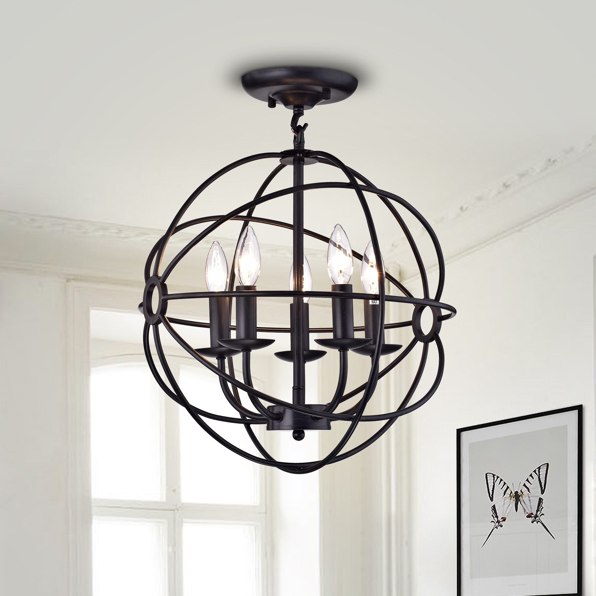 Atomic Globe Black Cage 19" Chandelier