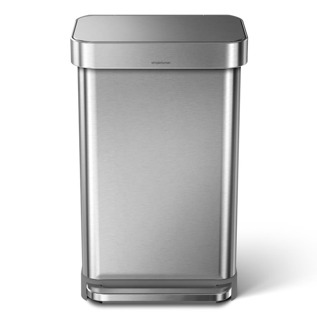 simplehuman 45-Liter Brushed Steel Kitchen Trash Can with Lid