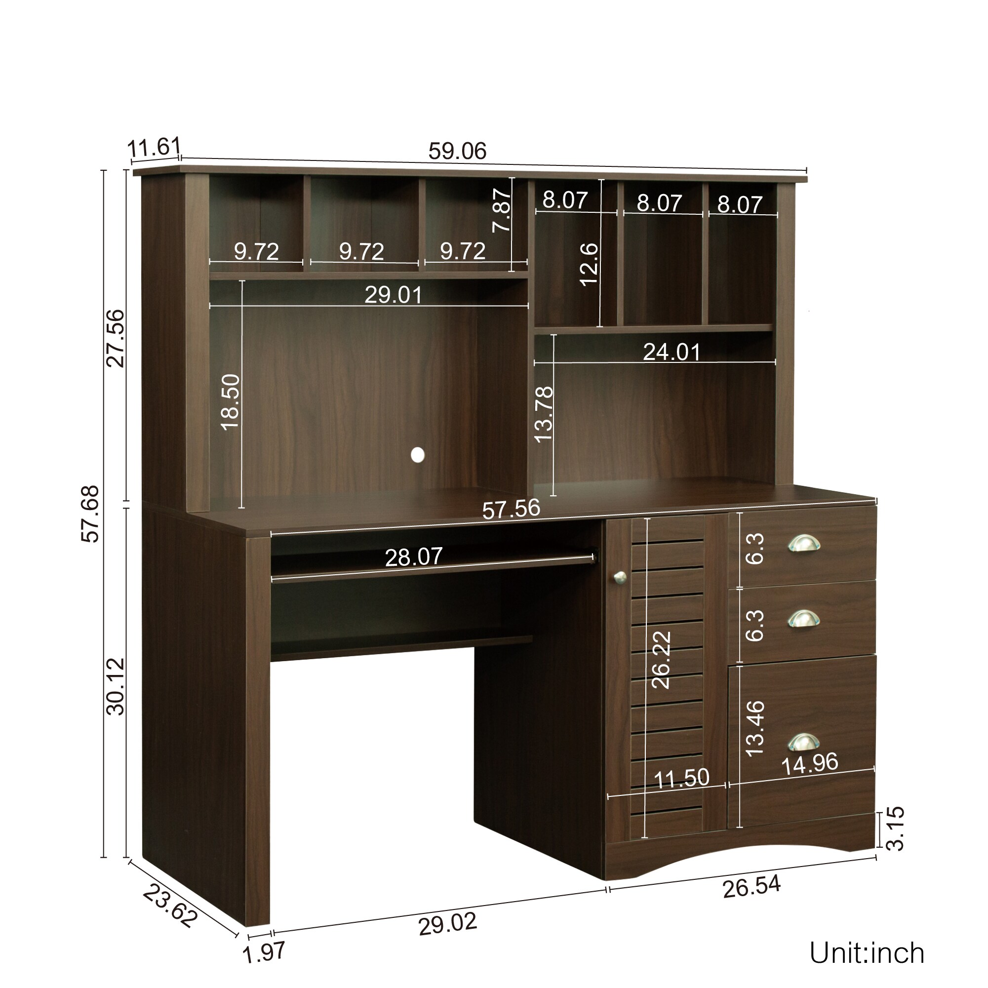 GZMR Computer Desk 57.56-in White Modern/Contemporary Computer