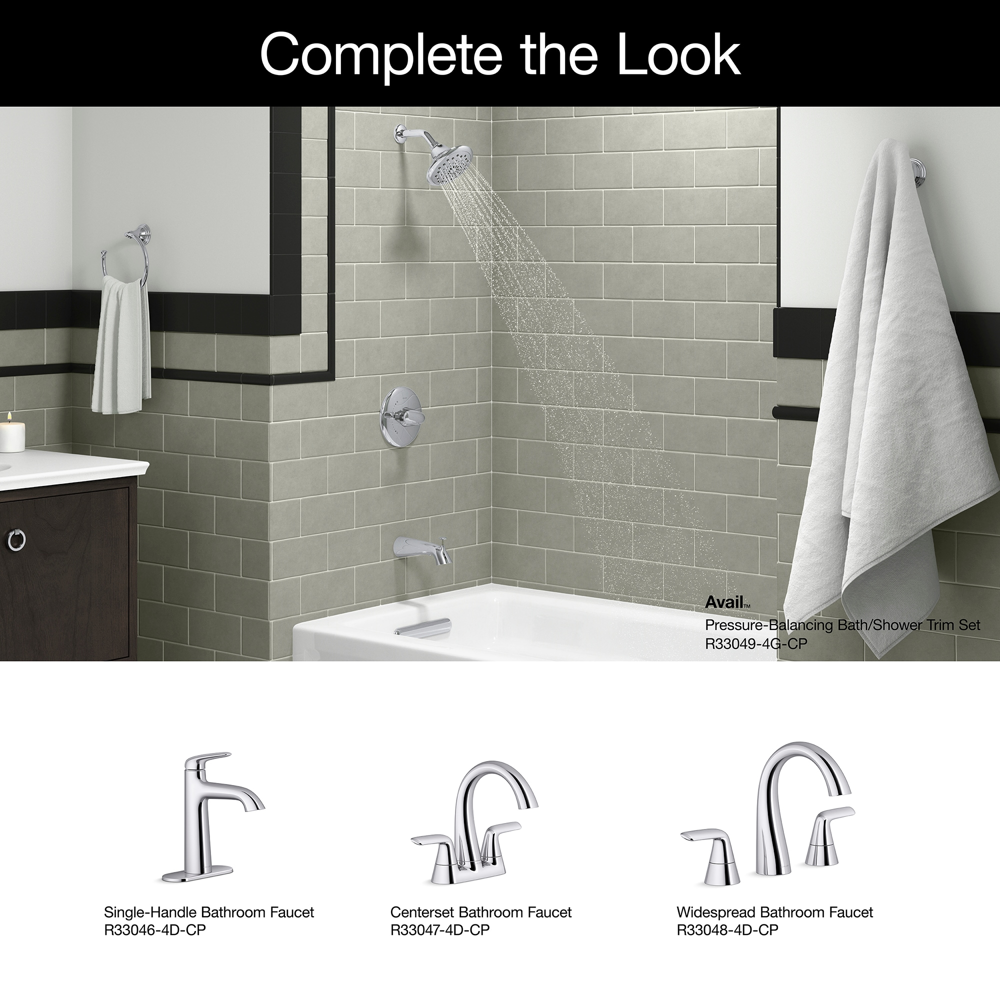 Kohler Avail R33049-4G-CP Bath offers Shower Set Polished Chrome