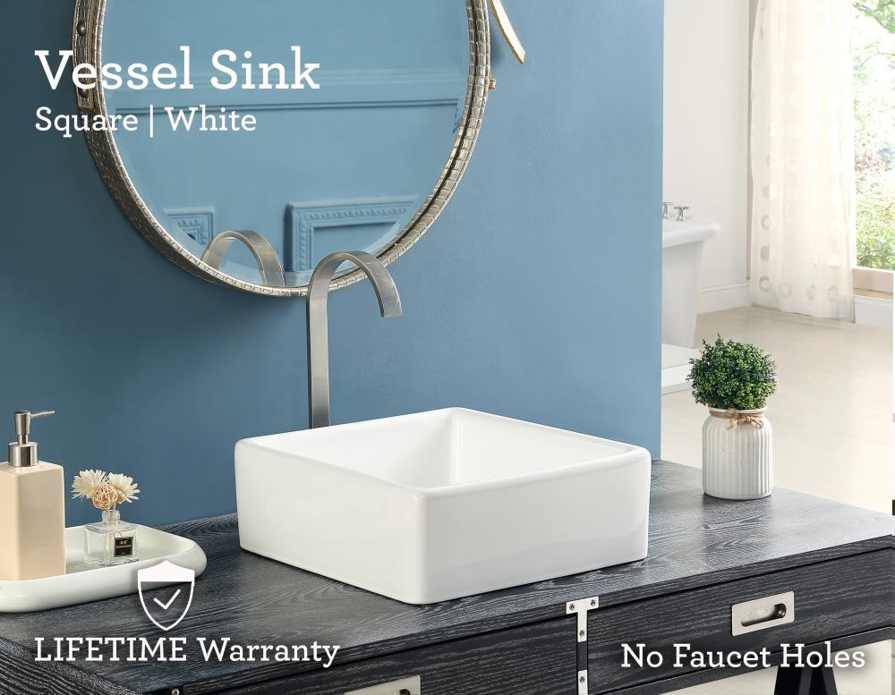 Allen + Roth White Vessel Square Bathroom Sink (15.16-in x 15.16-in)