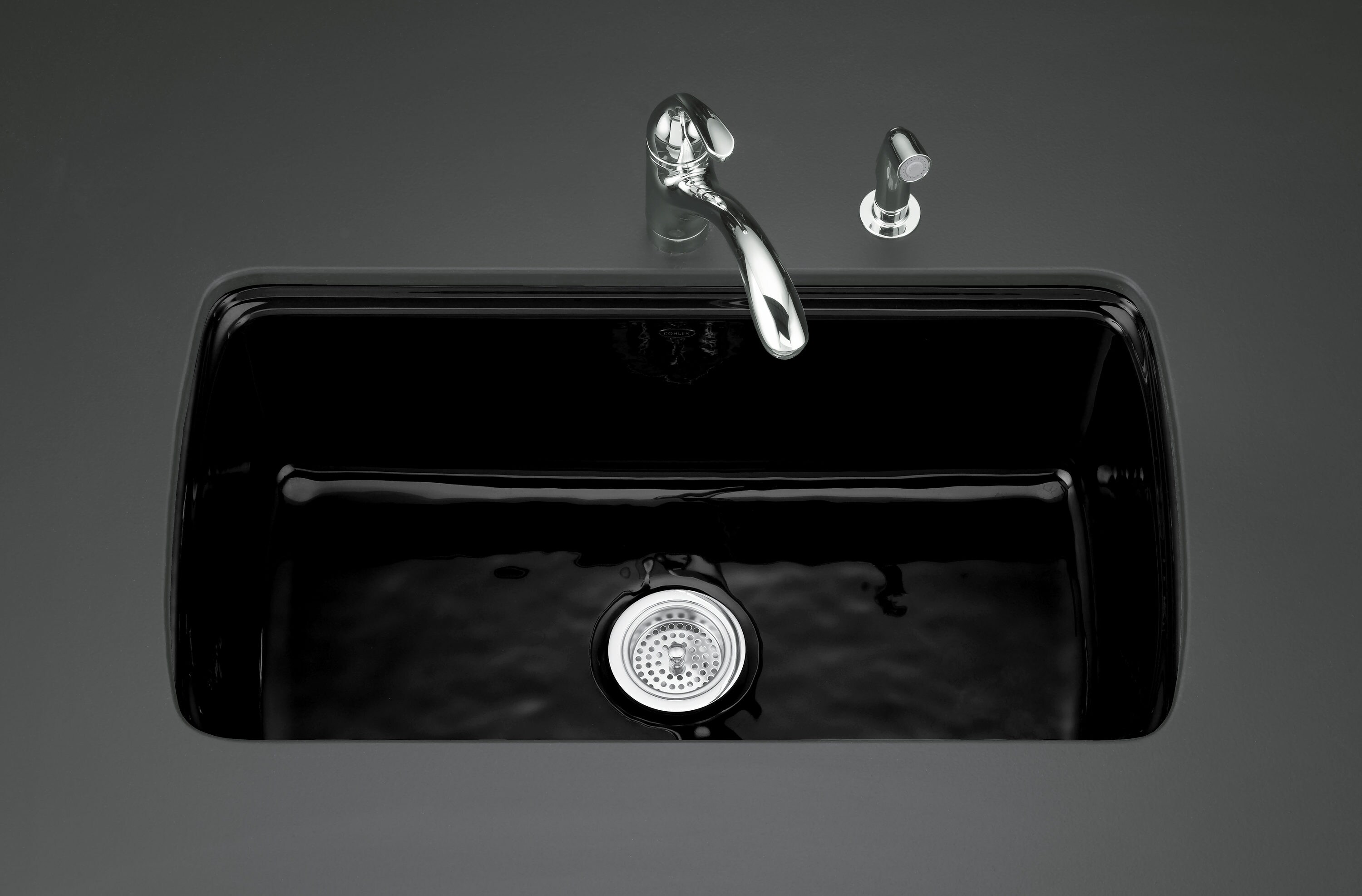 KOHLER Cape Dory Undermount Cast-Iron 33 in. 5-Hole Single Bowl Kitchen Sink in Black Black