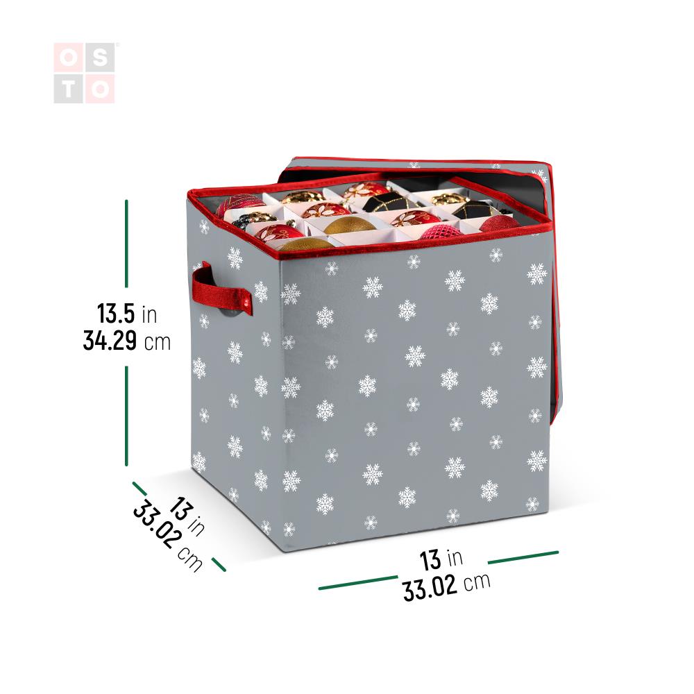 OSTO 6 in. Gray 600D Polyester Holiday Ornament Storage Box with