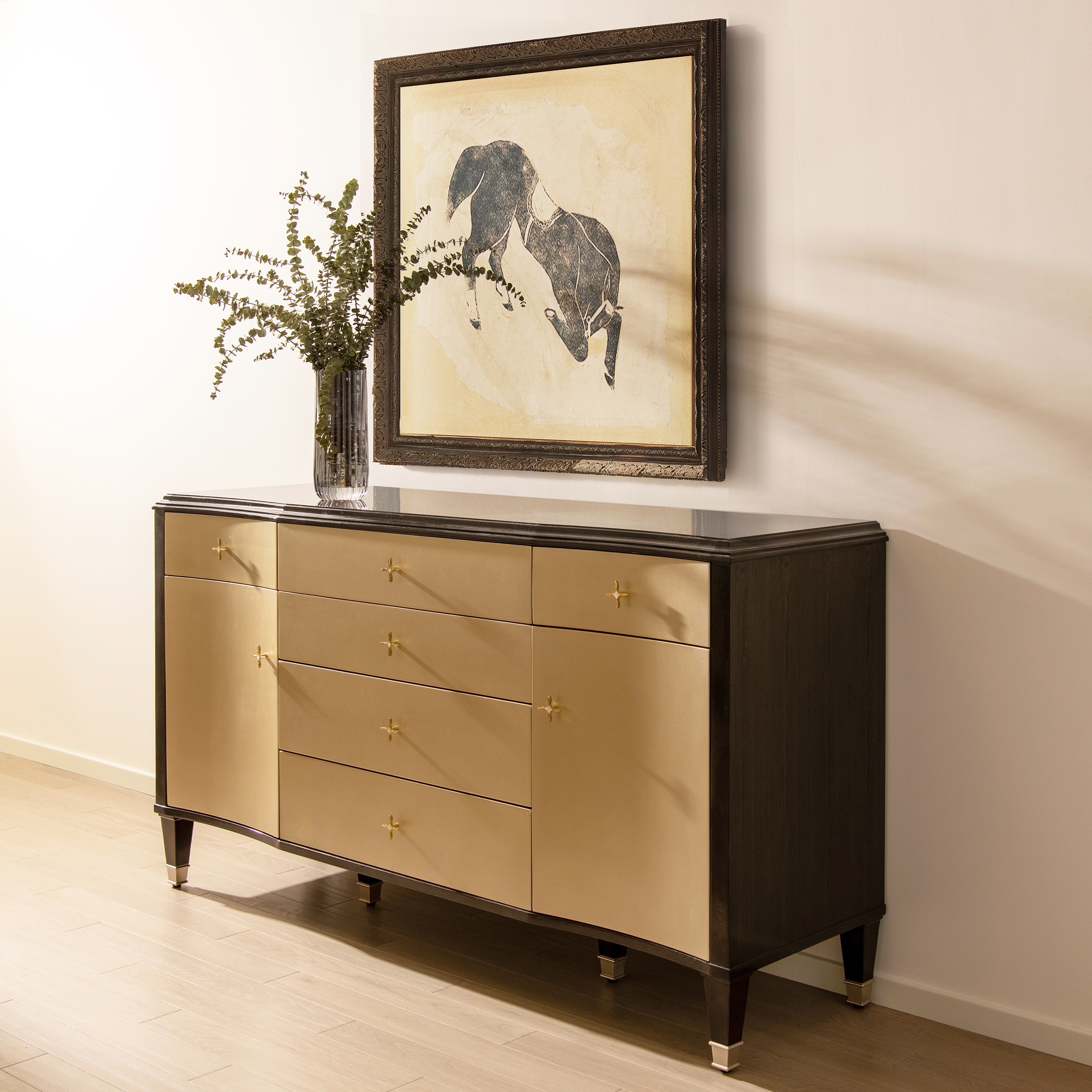 Jennifer Taylor Home LDG87730 Verona Contemporary/Modern Espresso Black Soft Gold Birch Sideboard