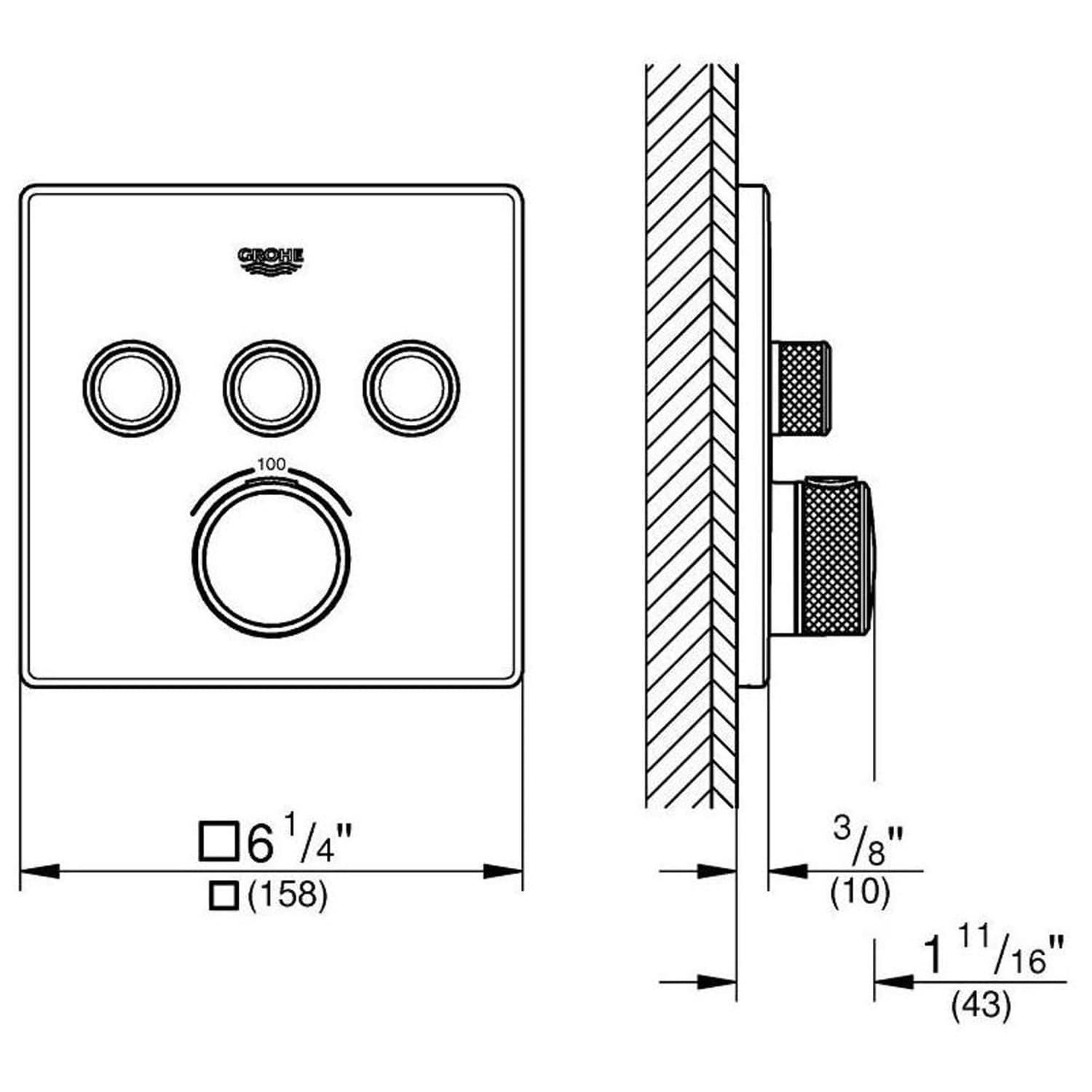 Grohtherm SmartControl Black Wall-Mounted Thermostatic Trim