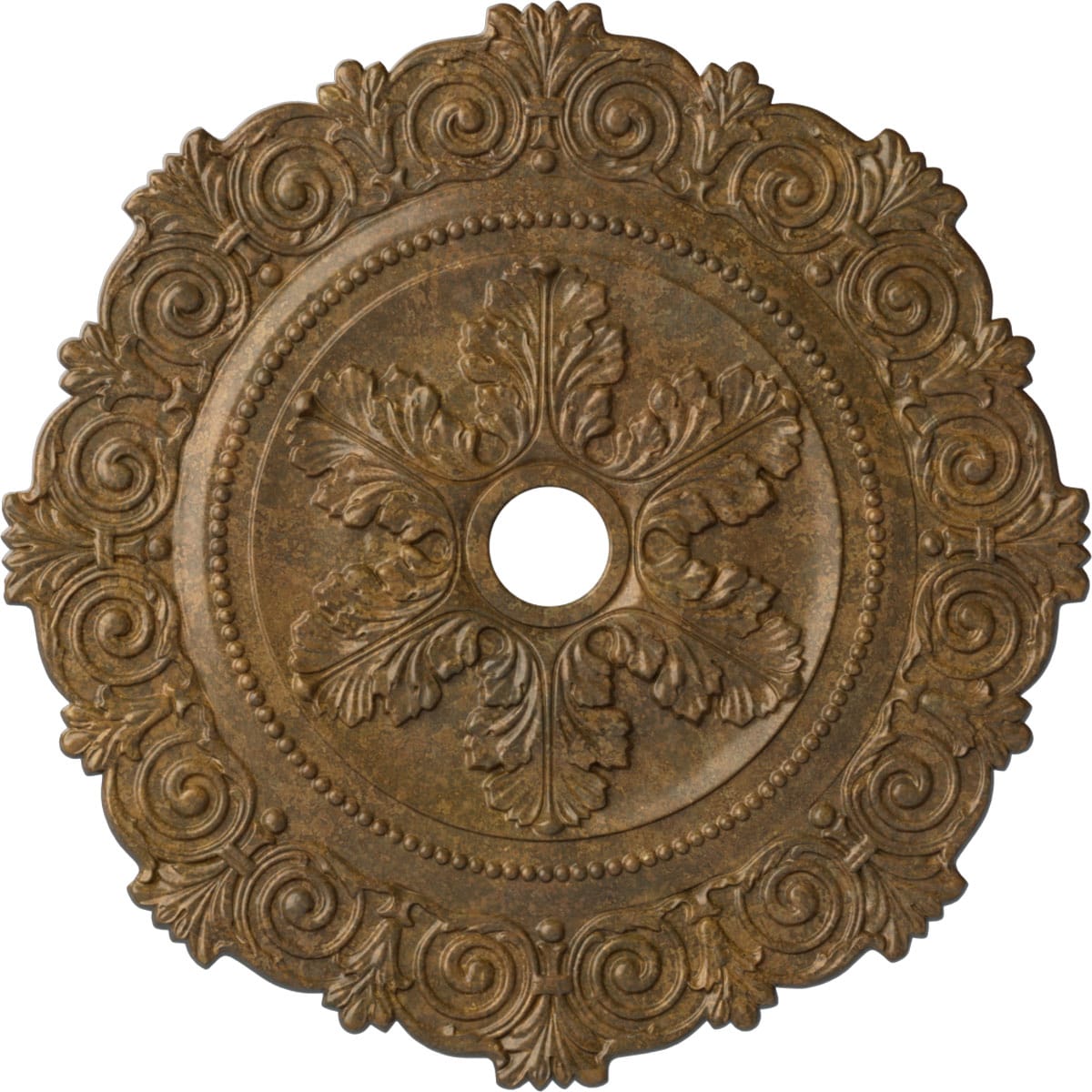 Ekena Millwork CM33SCRZS Scroll 33.25-in W x 33.25-in L Painted Rubbed Bronze Polyurethane Whole Ceiling Medallion