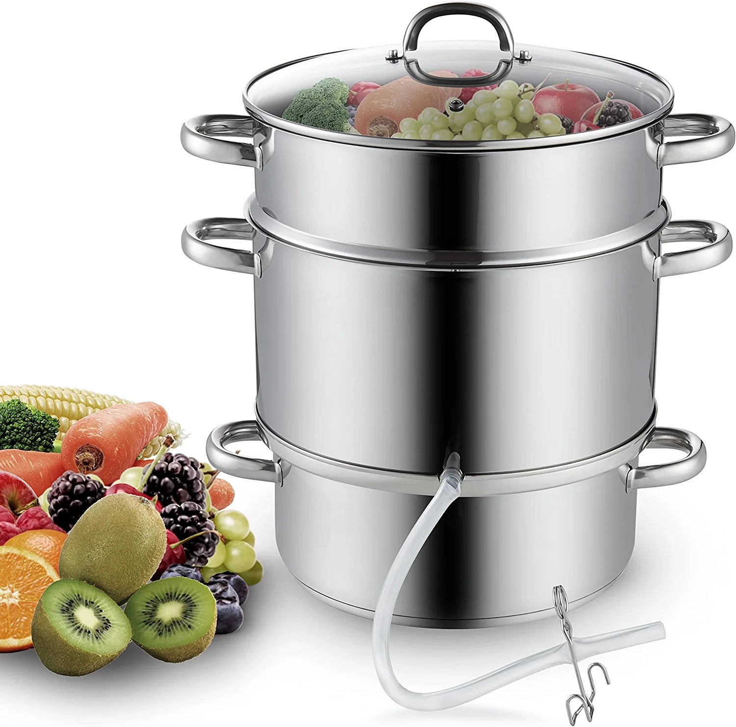 Cooks Standard 02731  Canning Juice and Jelly Steamer Extractor 11 Quart 28cm Multi pot Fruit and Vegetables Stainless Steel with Glass Lid