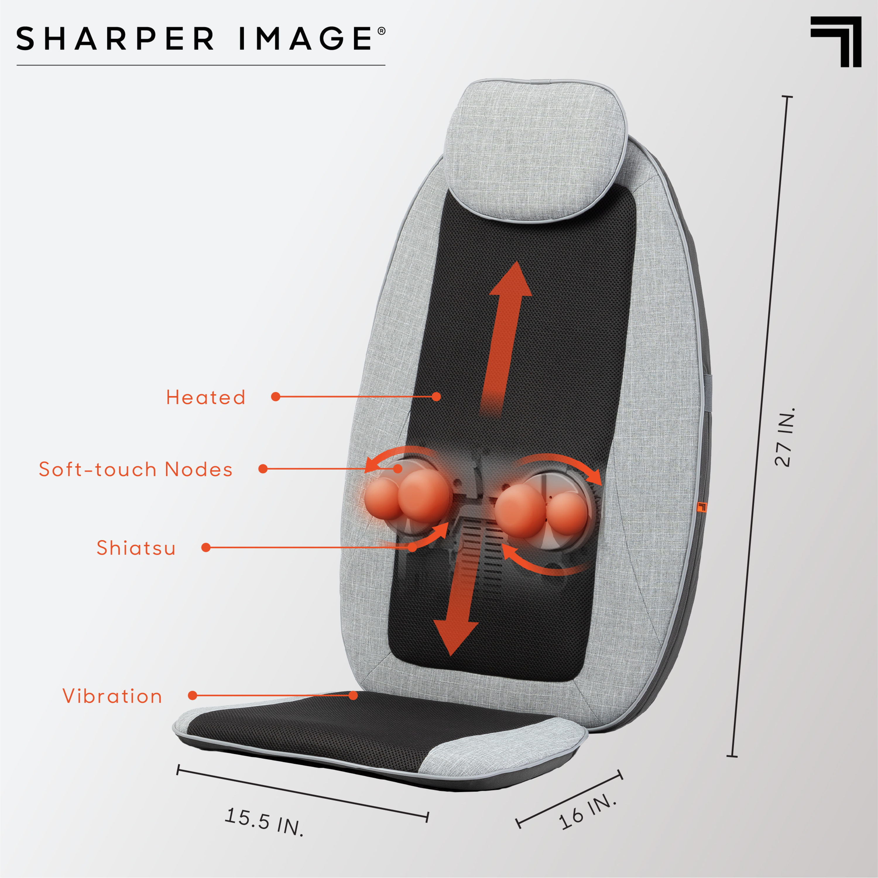 Sharper Image Shiatsu 4-Node Heated Seat Topper Massager - Gray