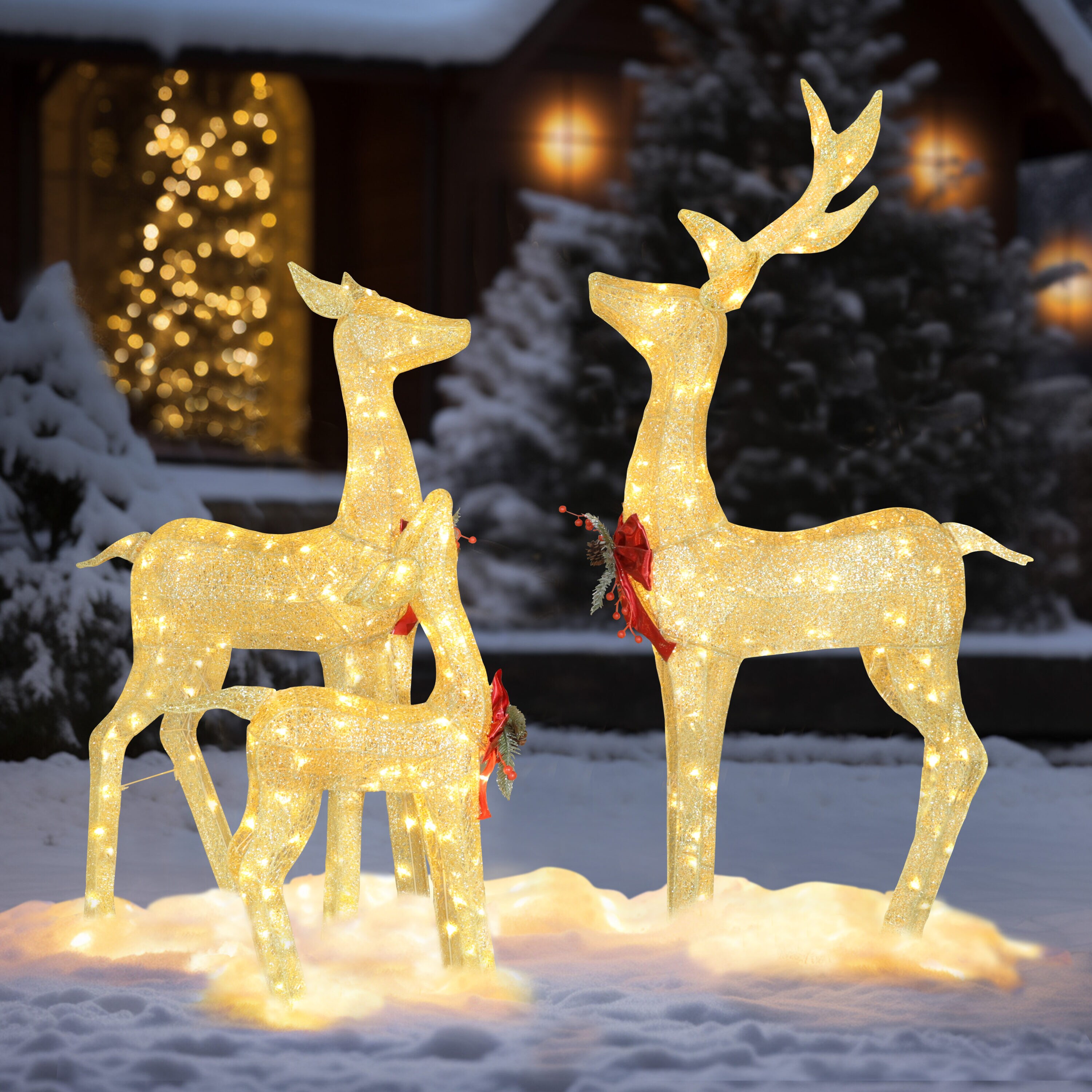 VEIKOUS PG0403-01-23 53.3-Inches Freestanding Deer Yard decoration with Clear LED Lights