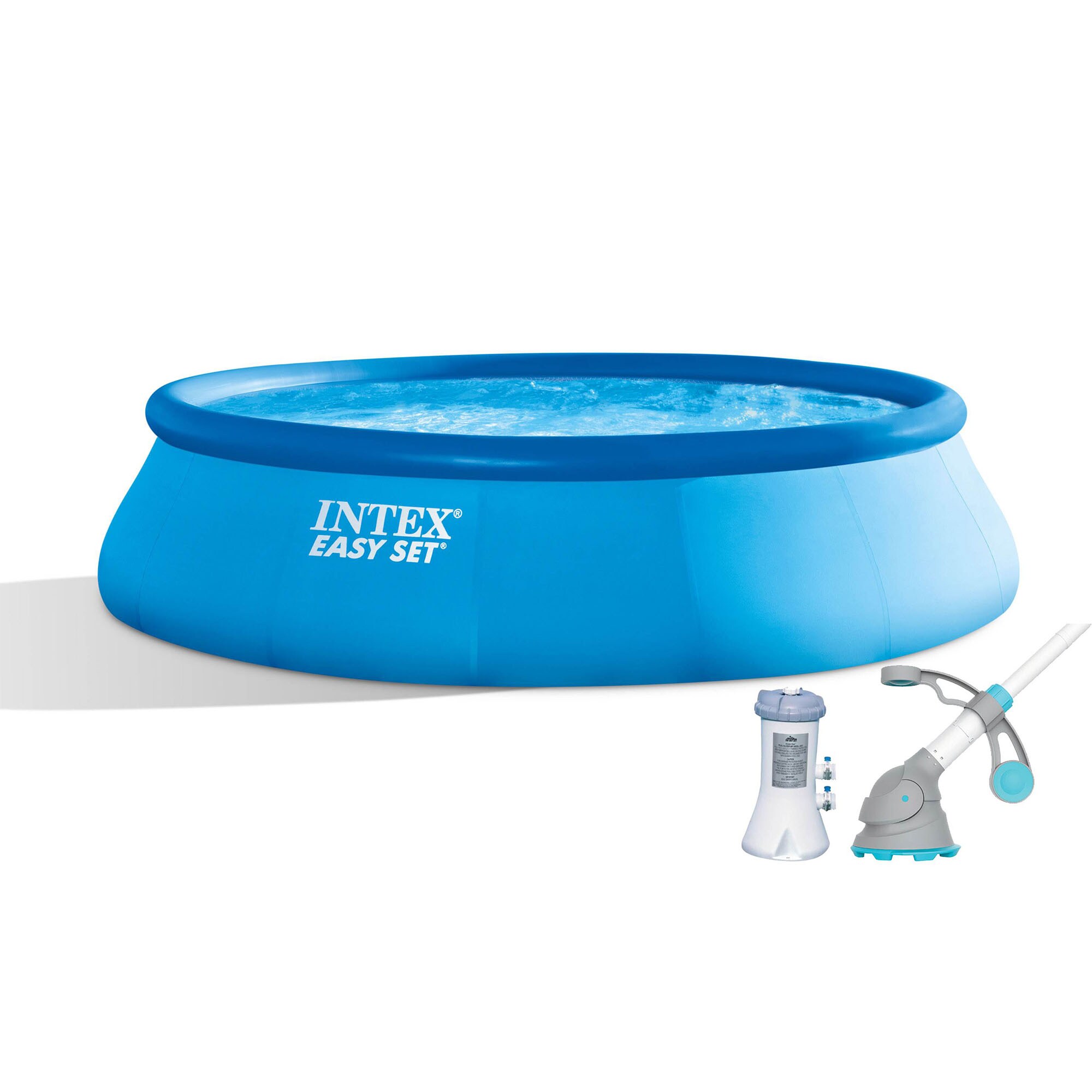 Easy Set 15-ft x 15-ft x 42-in Inflatable Top Ring Round Above-Ground Pool with Filter Pump,Ground Cloth,Pool Cover and Ladder Polyester | - Intex 69706