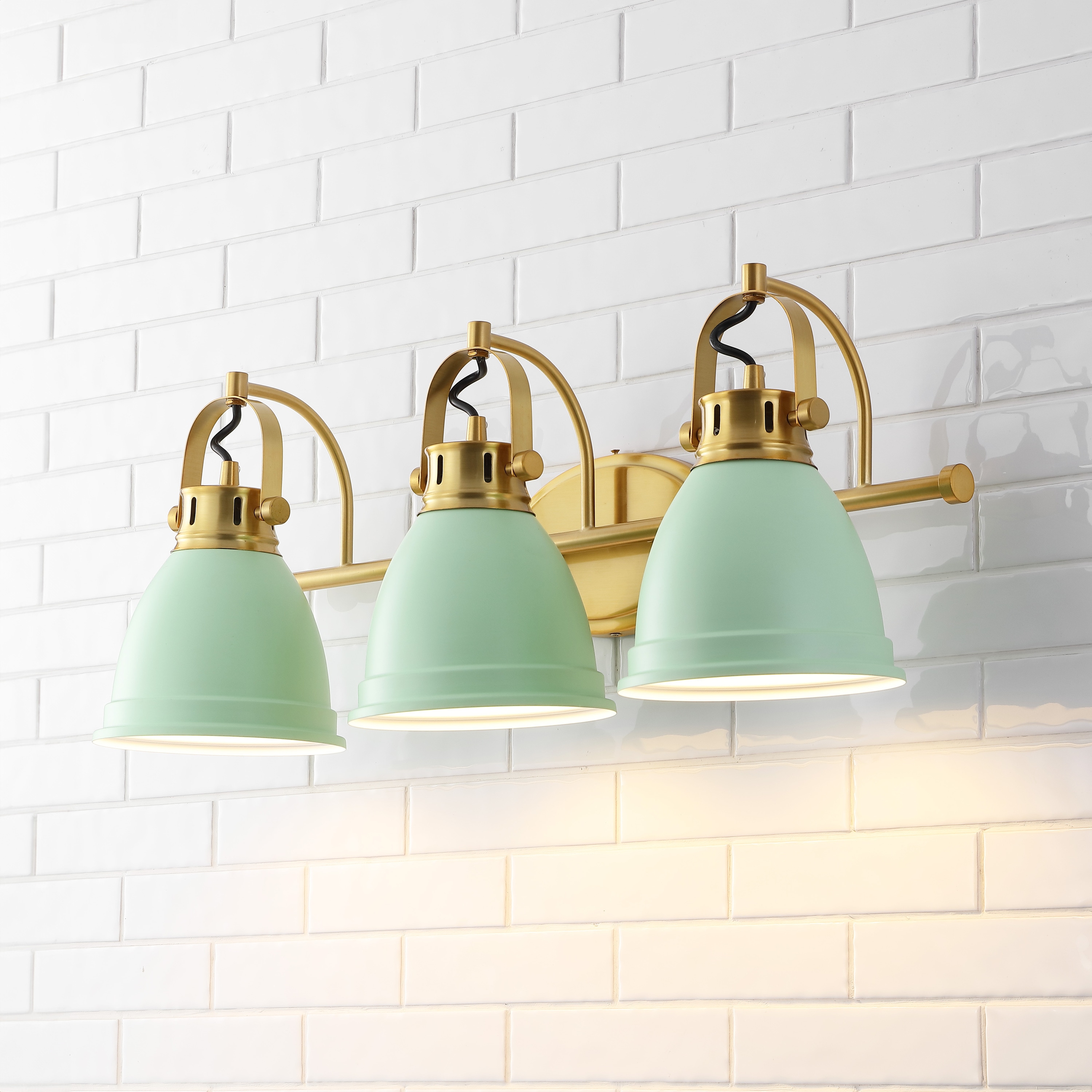 JONATHAN  Y JYL1116D Phineas Iron Farmhouse Bohemian 25.5-in 3 -Light Polished Green Farmhouse Vanity light
