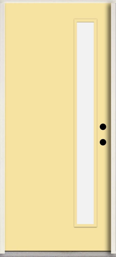 RELIABILT LO1065210 Spotlights 36-in x 80-in x 4-5/8-in Fiberglass 1/4 lite Left-hand inswing Cabana Yellow Paint Painted Prehung Front Door Insulating core