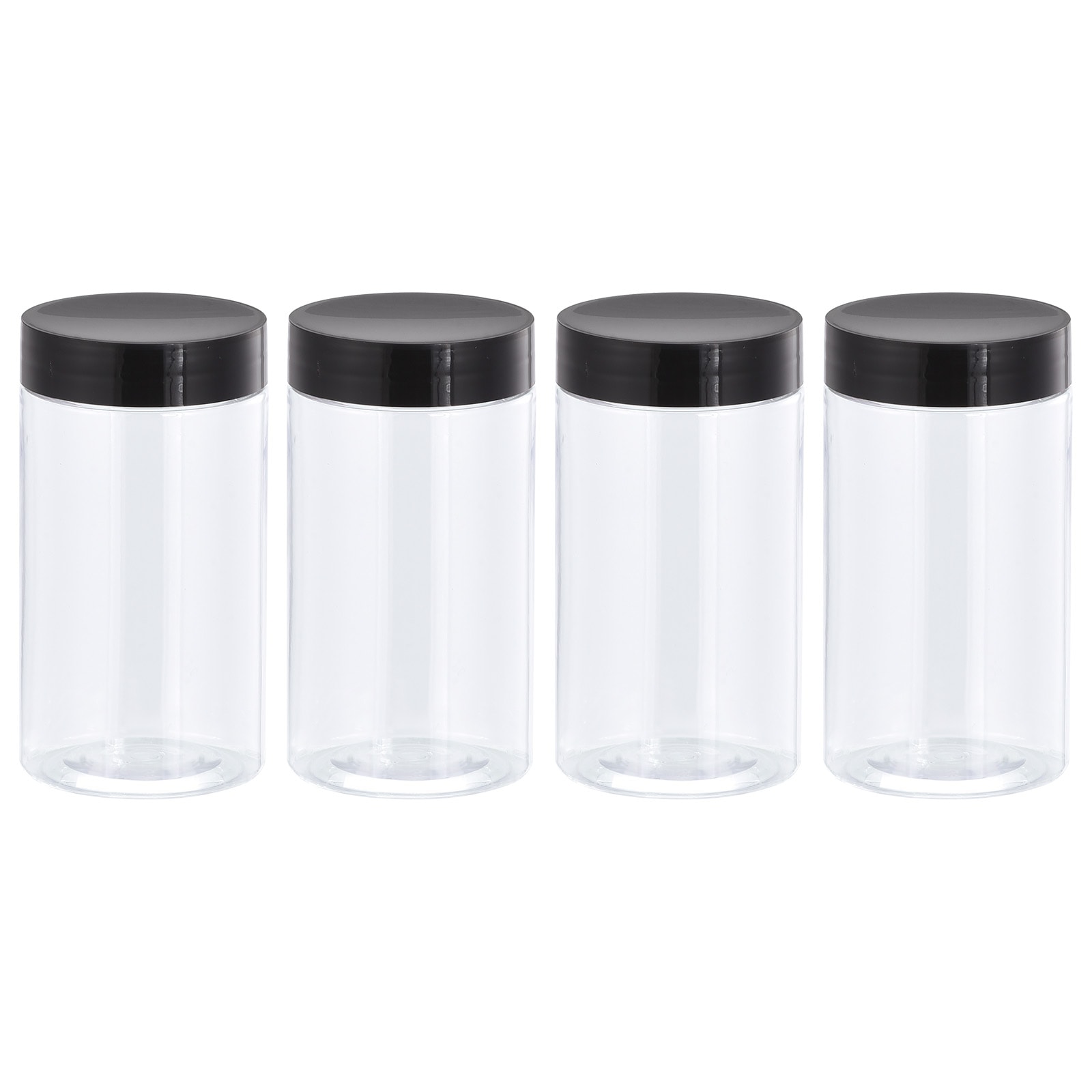 Unique Bargains Round Plastic Jars with Black Screw Top Lid 8oz/ 250ml Clear Empty Containers for Storage Organizing 4pcs