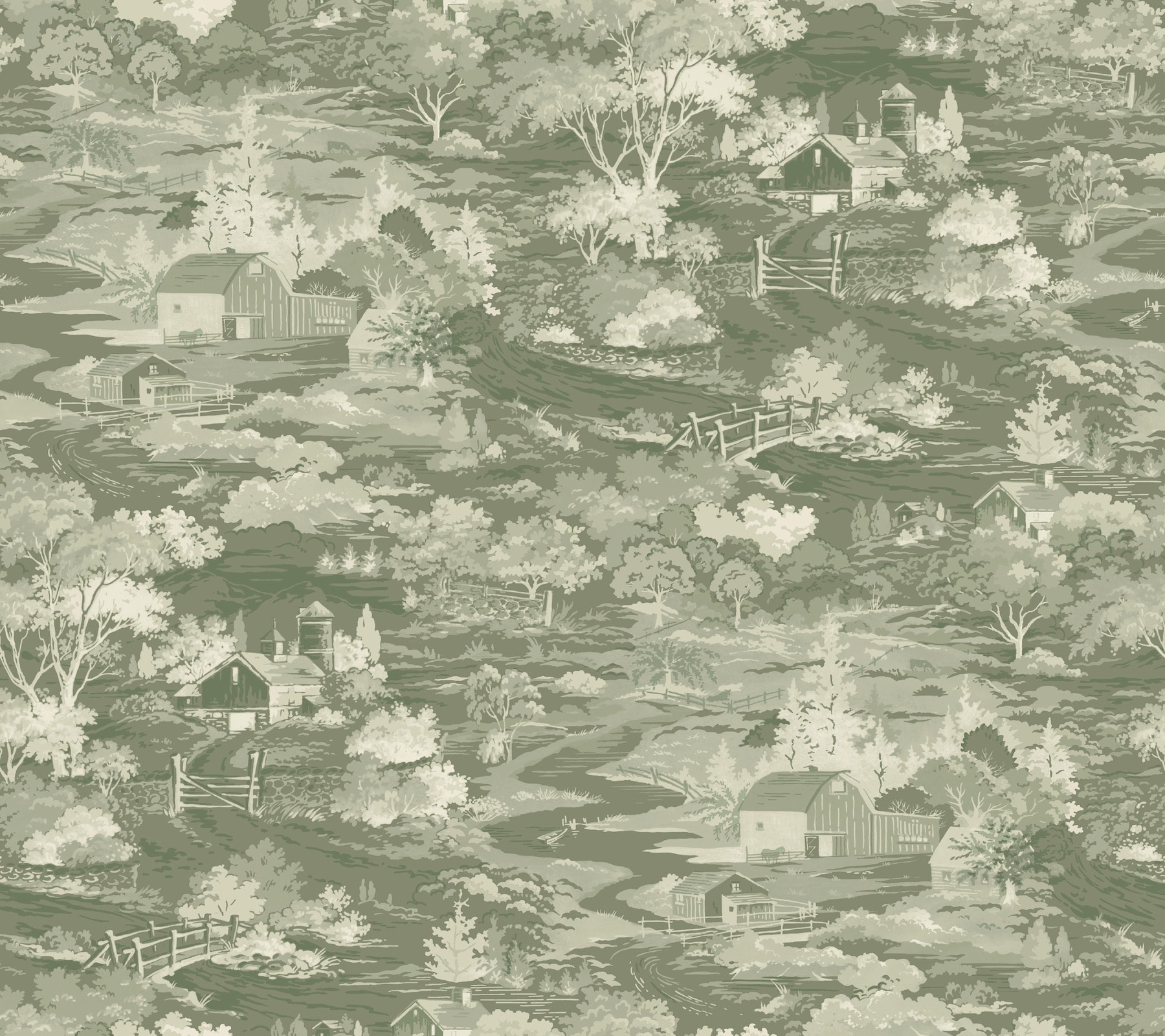 Magnolia Home MH1504 60.75-sq ft Green/Off White Paper Scenic Prepasted Soak and Hang Wallpaper