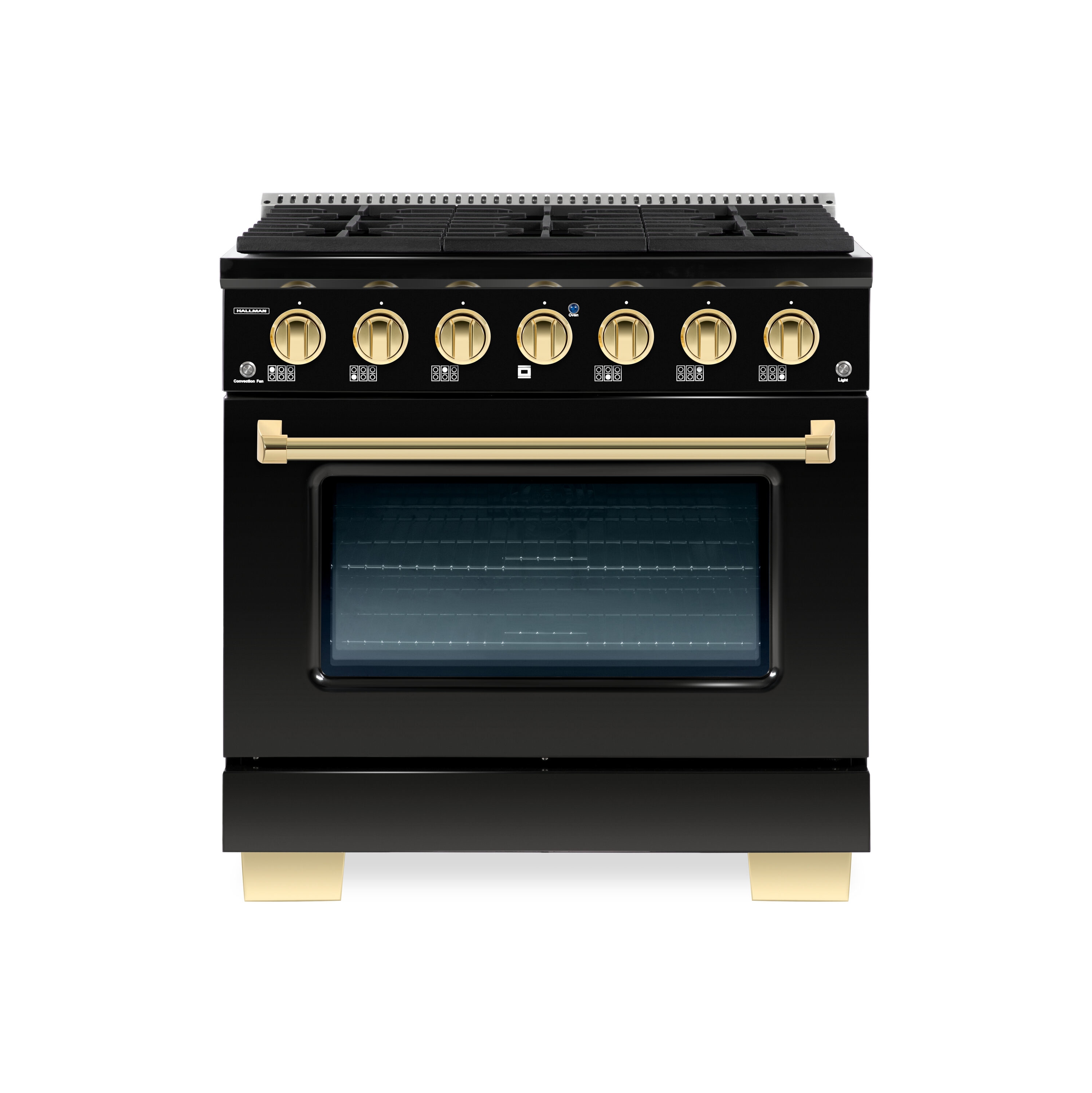Hallman Bold Series 36 Gas Freestanding Range with Brass Trim Glossy Black