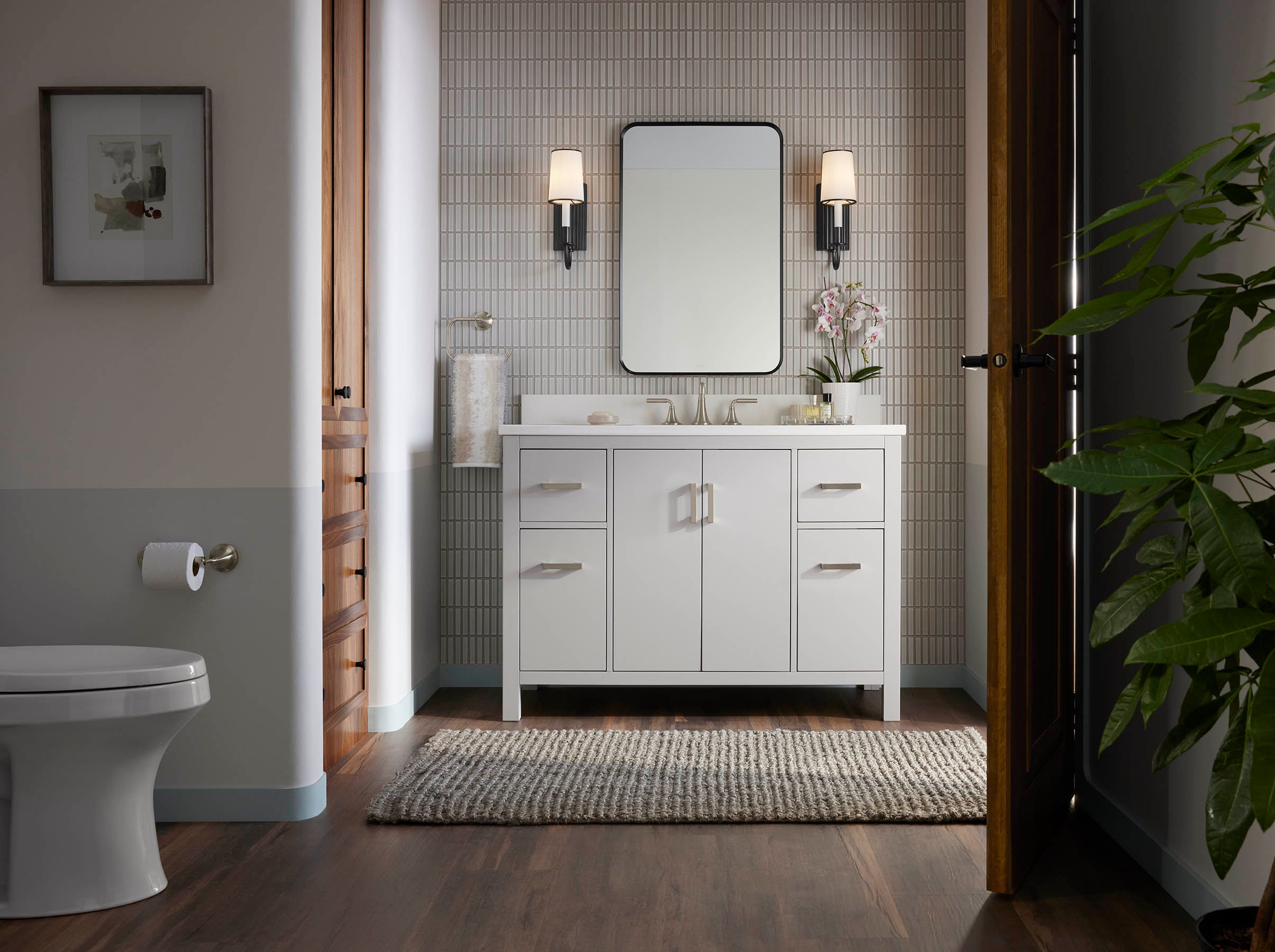 KOHLER 40640-BD1-BWK Kresla 48-in Carbon Oak Undermount Single Sink Bathroom Vanity with White Quartz Top