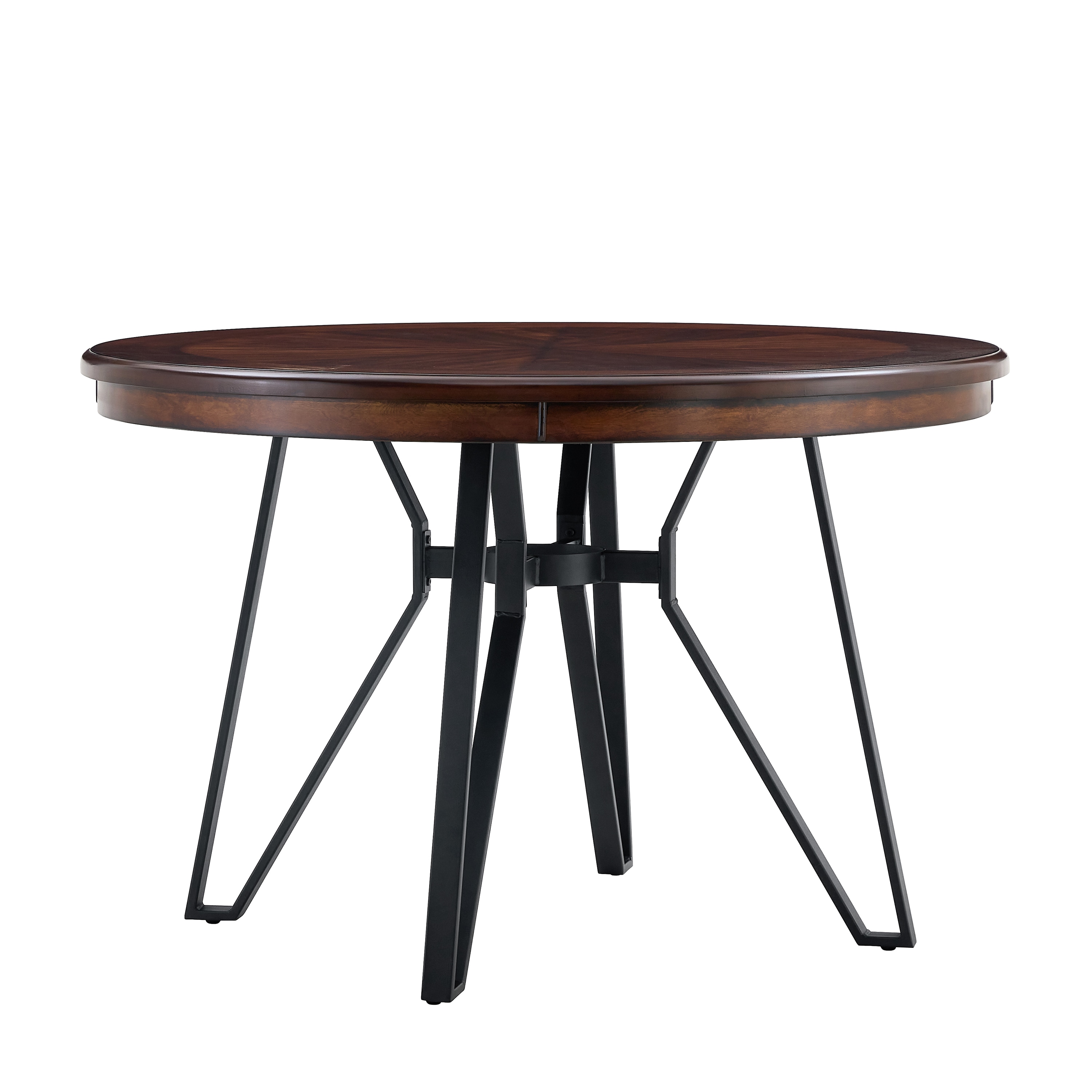 Brown Wood Round Dining Table with Metal Hairpin Legs
