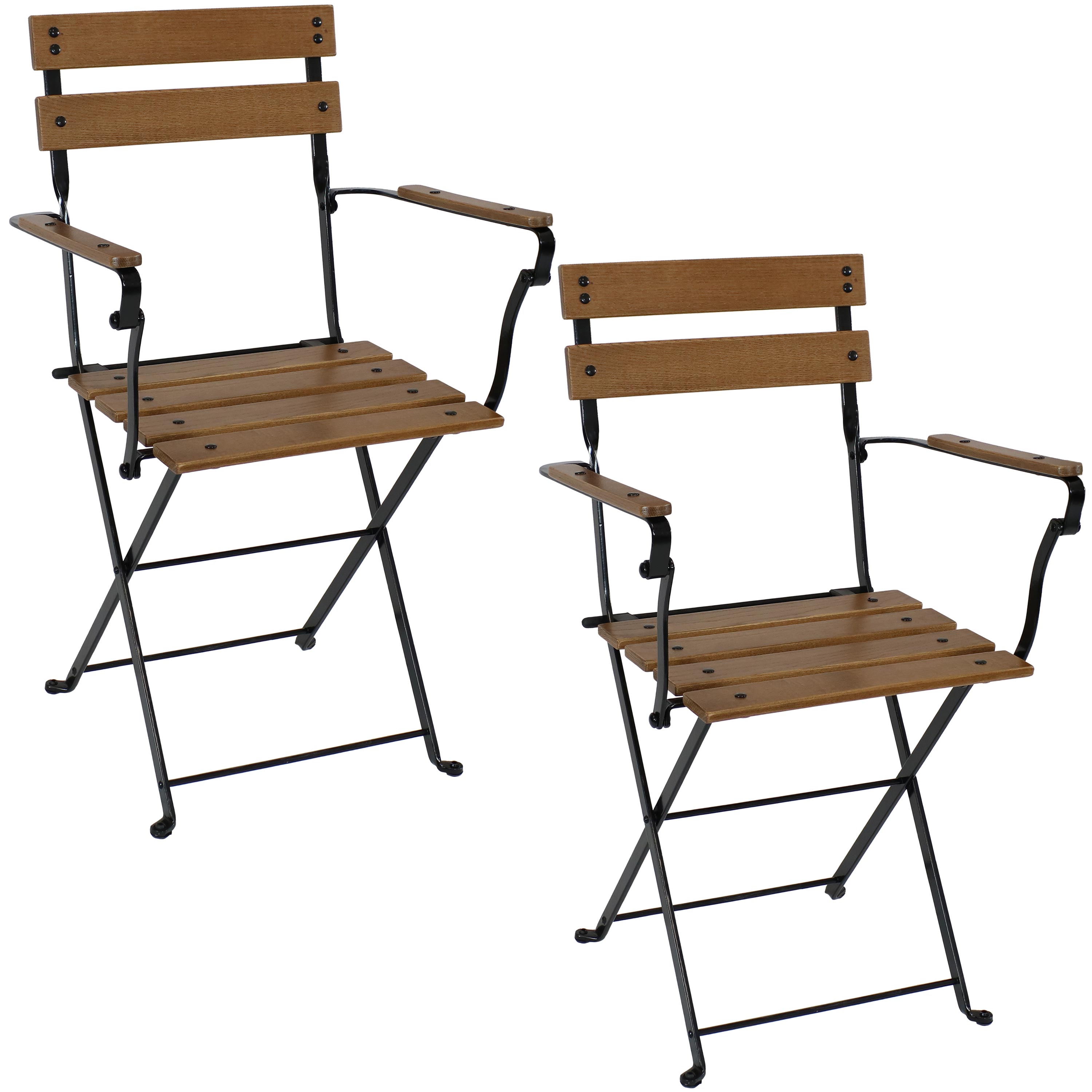 Sunnydaze Set of 2 Slat-Back Dining Chairs - Natural with Beige Cushions